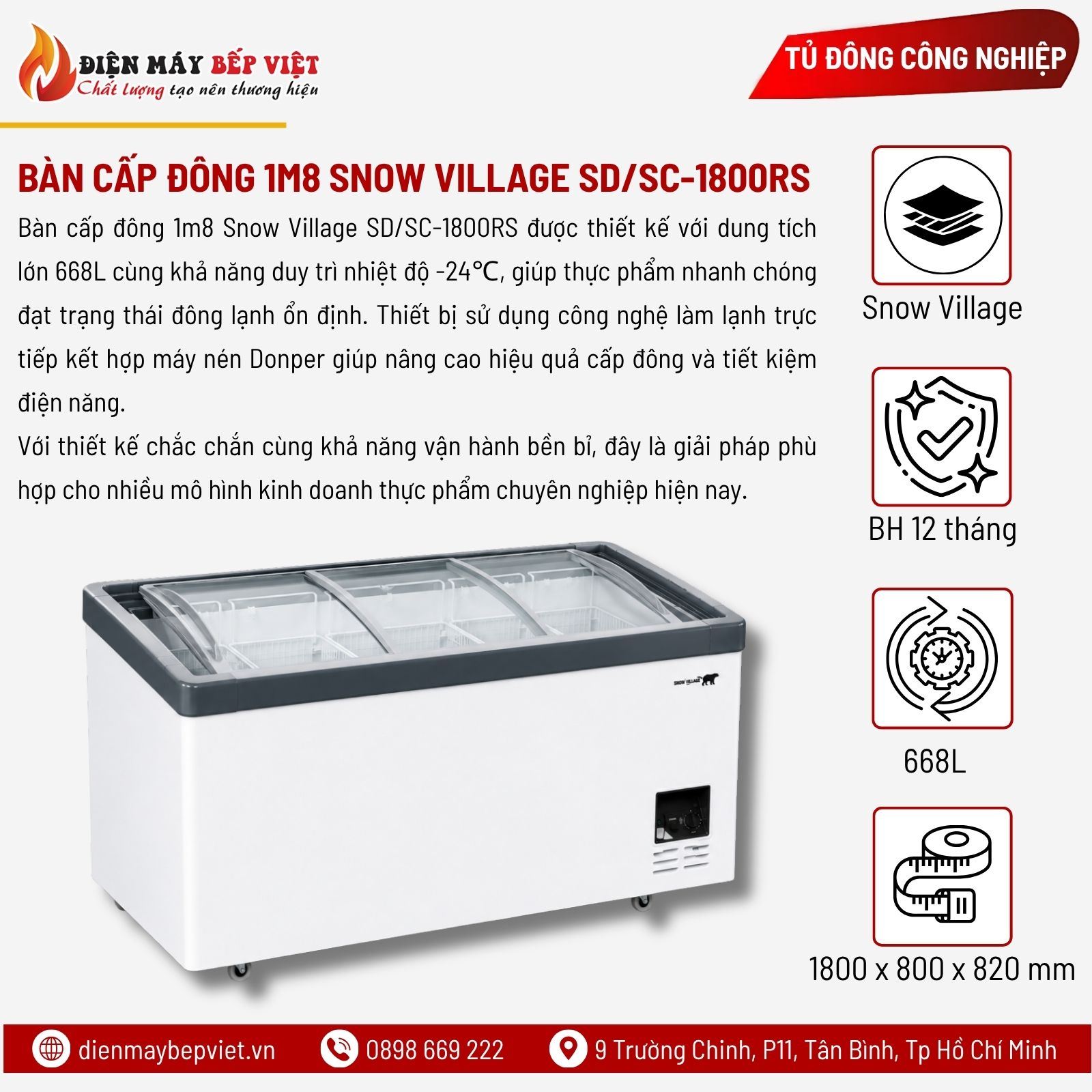 Bàn Cấp Đông 1m8 Snow Village SD/SC-1800RS