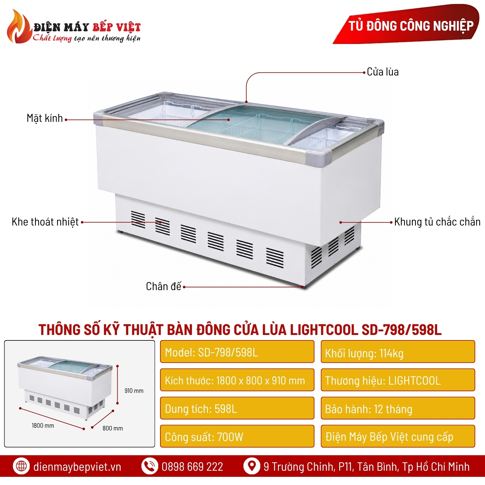 Bàn Đông Cửa Lùa Lightcool SD-798/598L