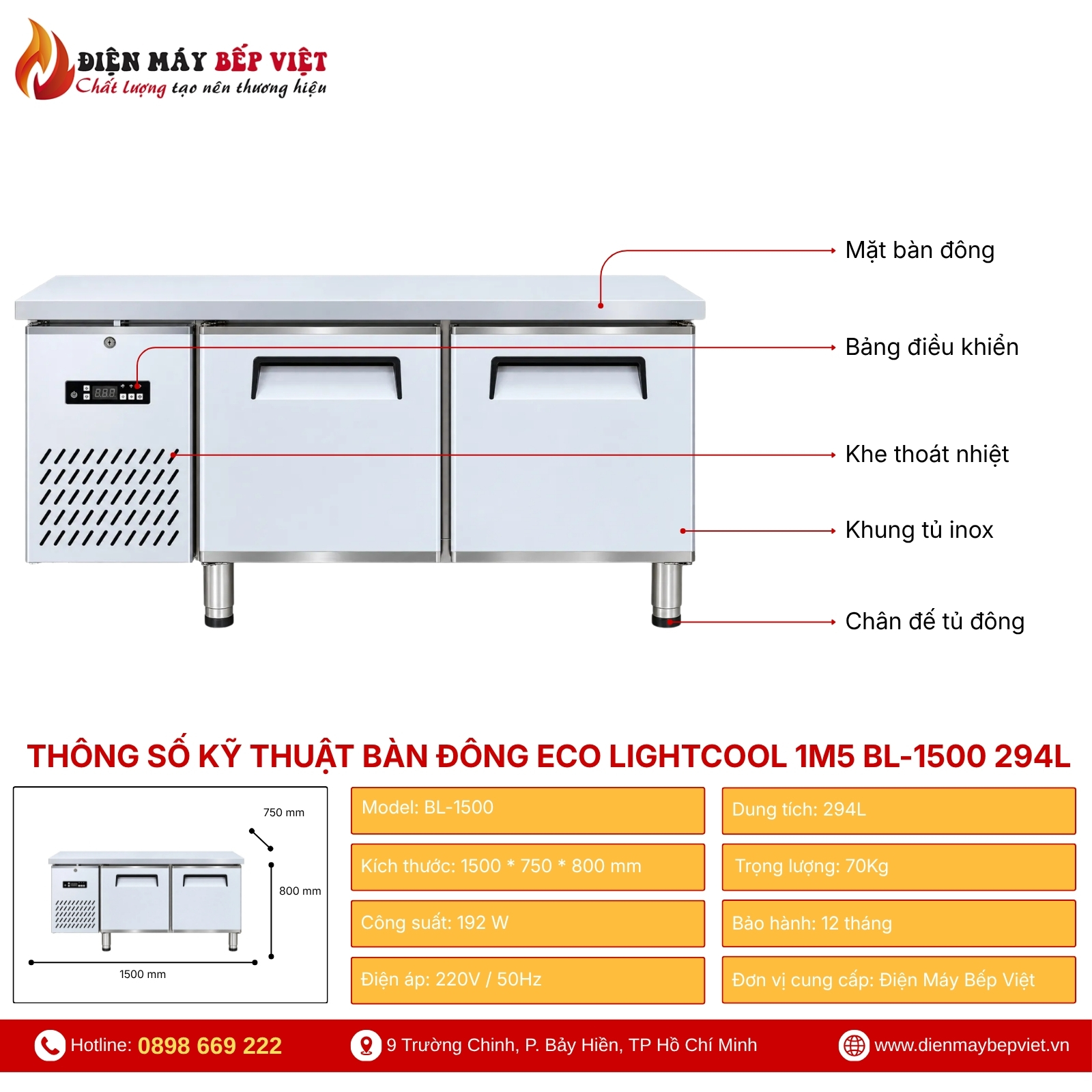 Bàn Đông ECO Lightcool 1M5 BL-1500 294L