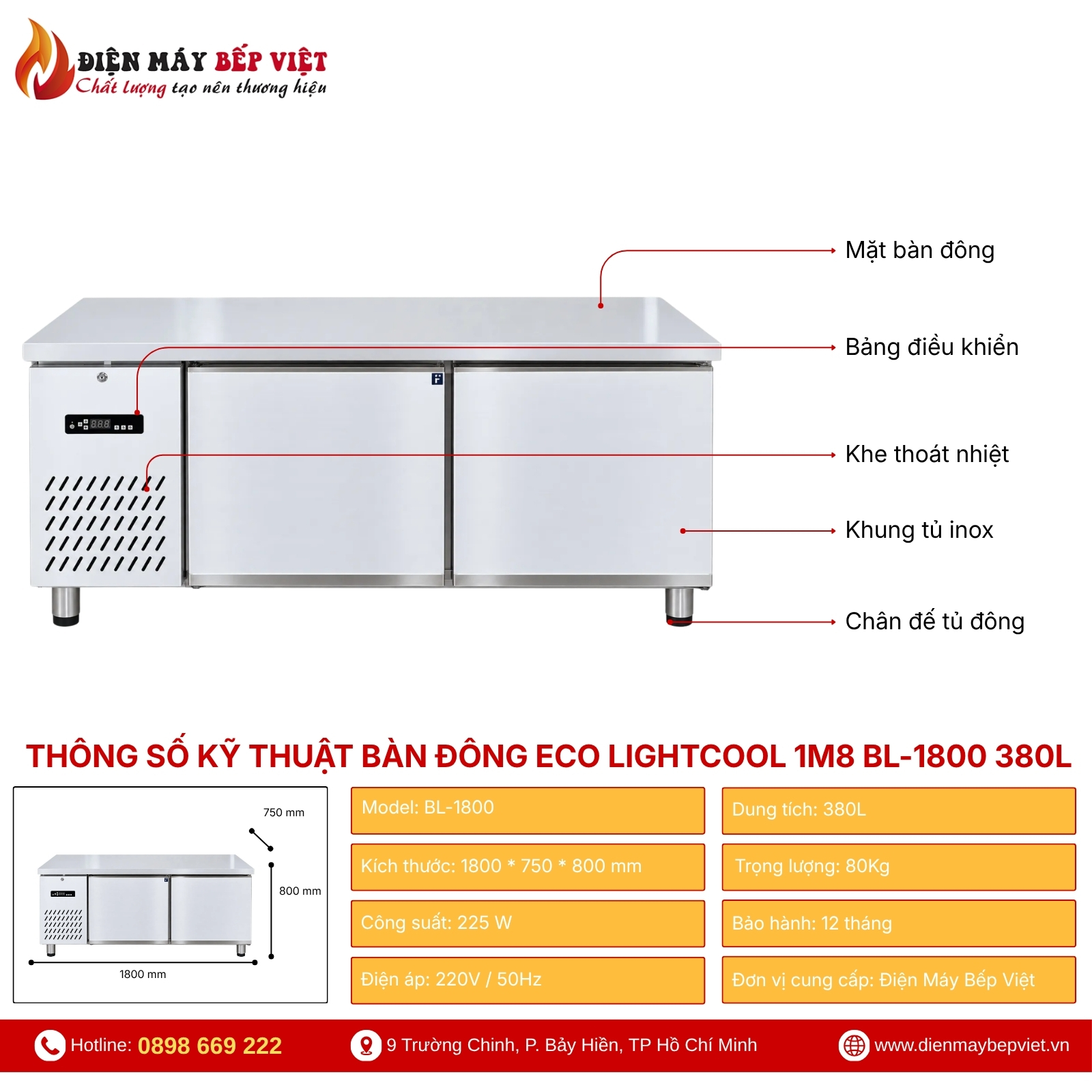Bàn Đông ECO Lightcool 1M8 BL-1800 380L