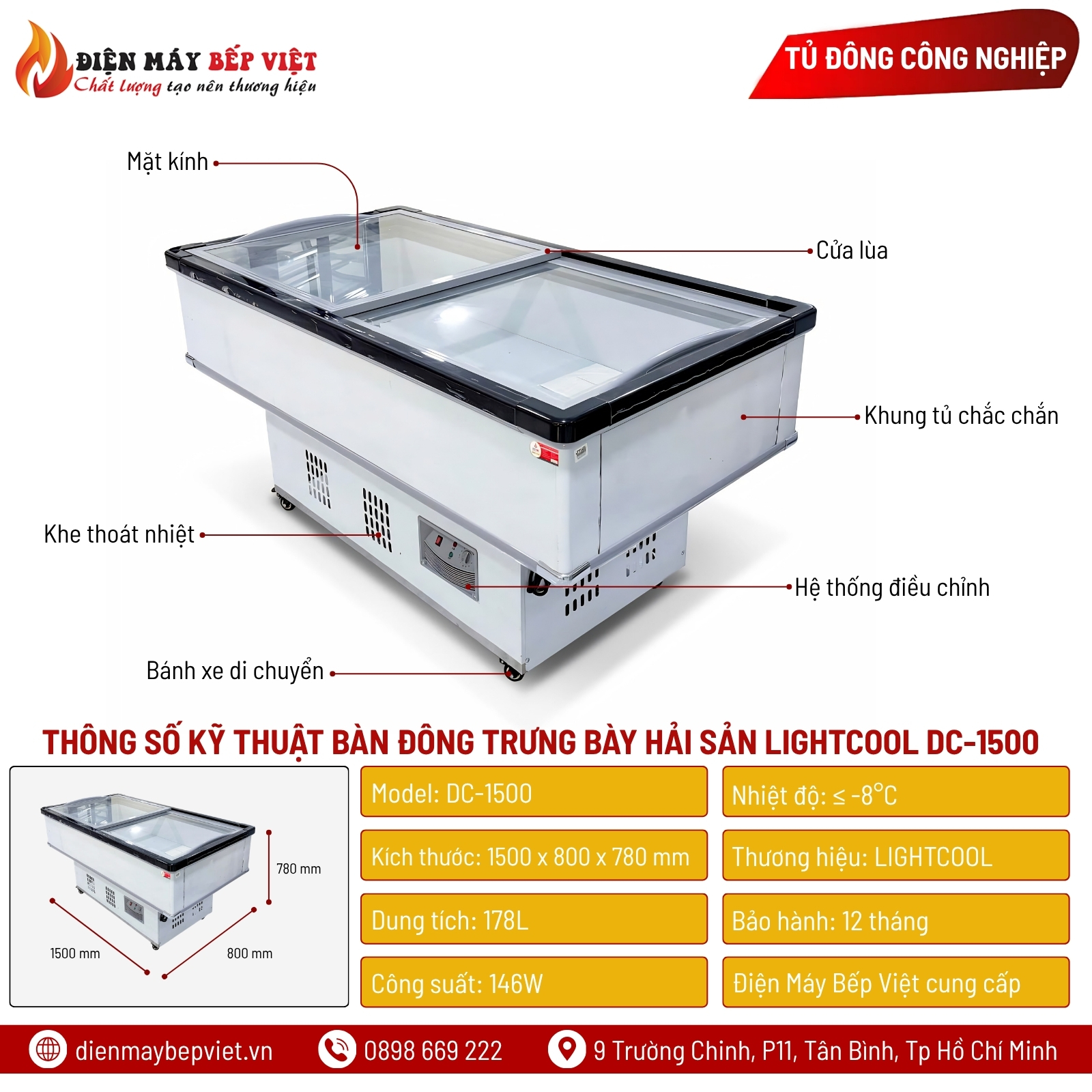 Bàn Đông Trưng Bày Hải Sản Lightcool DC-1500