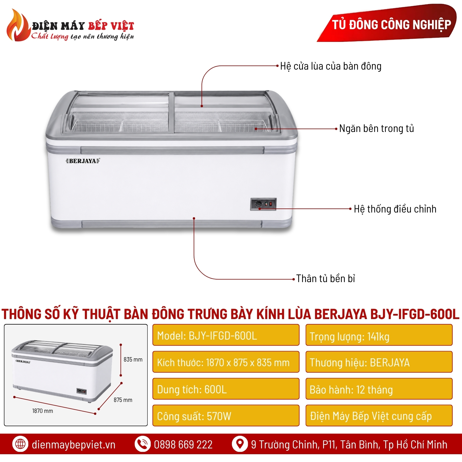 Bàn Đông Trưng Bày Kính Lùa Berjaya BJY-IFGD-600L