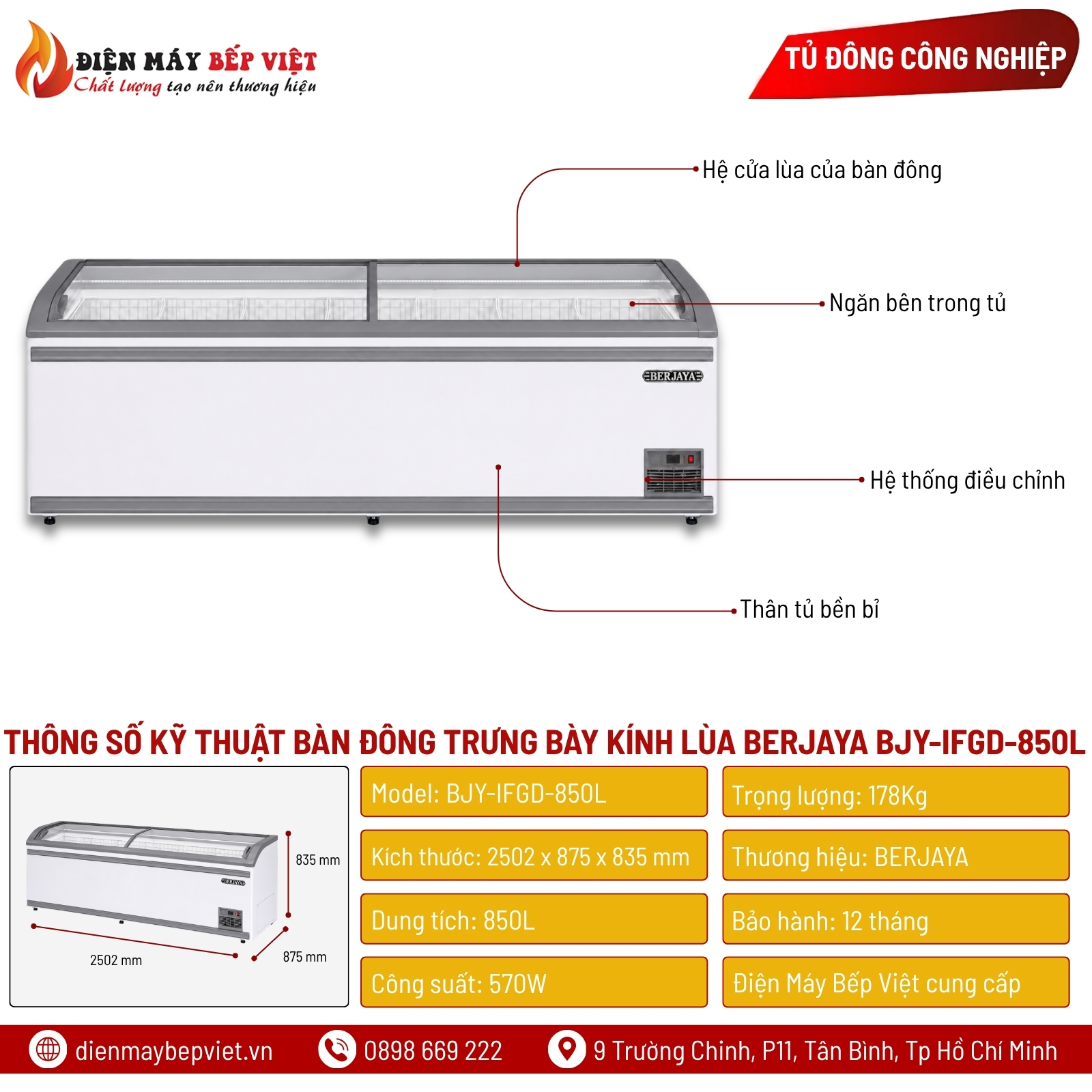 Bàn Đông Trưng Bày Kính Lùa Berjaya BJY-IFGD-850L