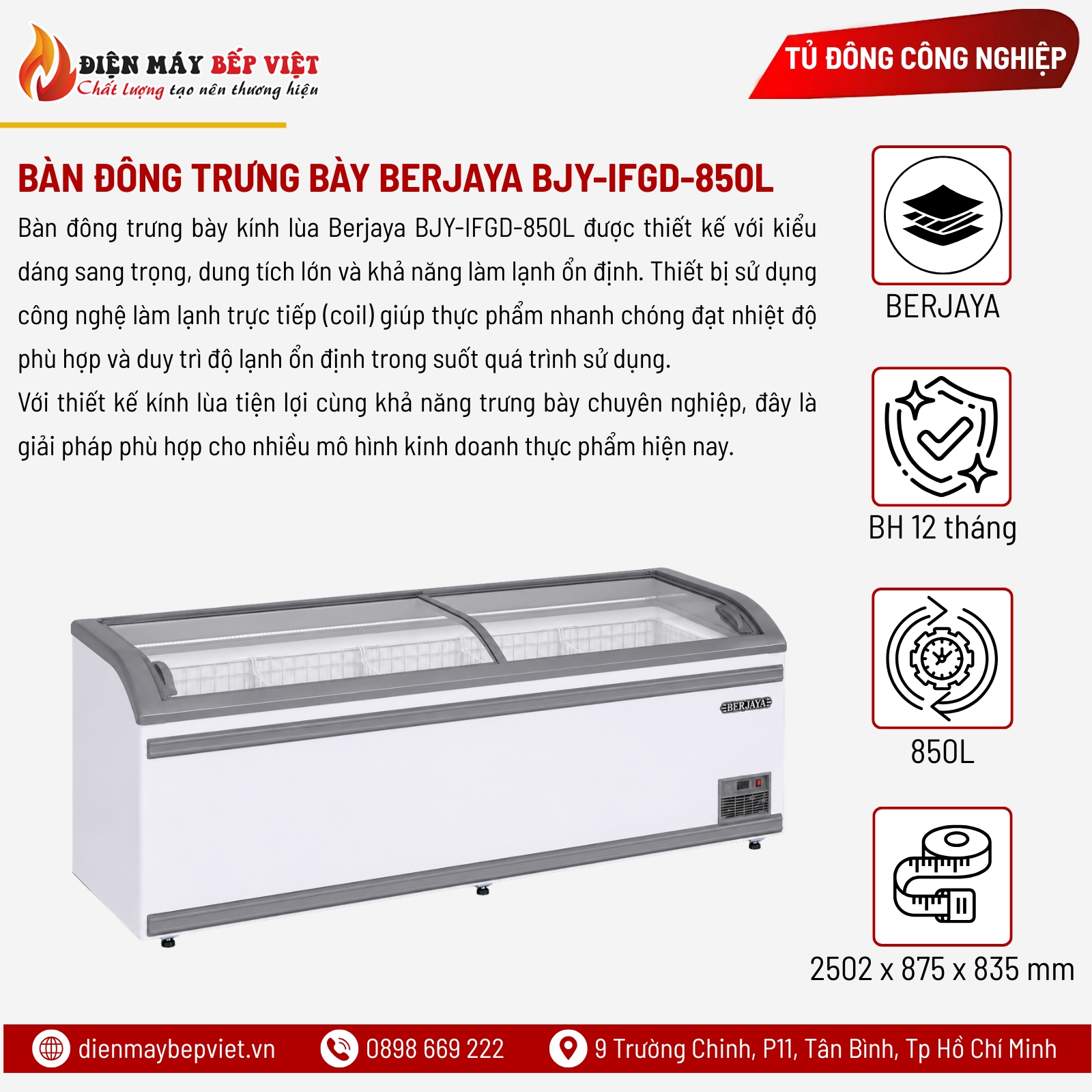 Bàn Đông Trưng Bày Kính Lùa Berjaya BJY-IFGD-850L