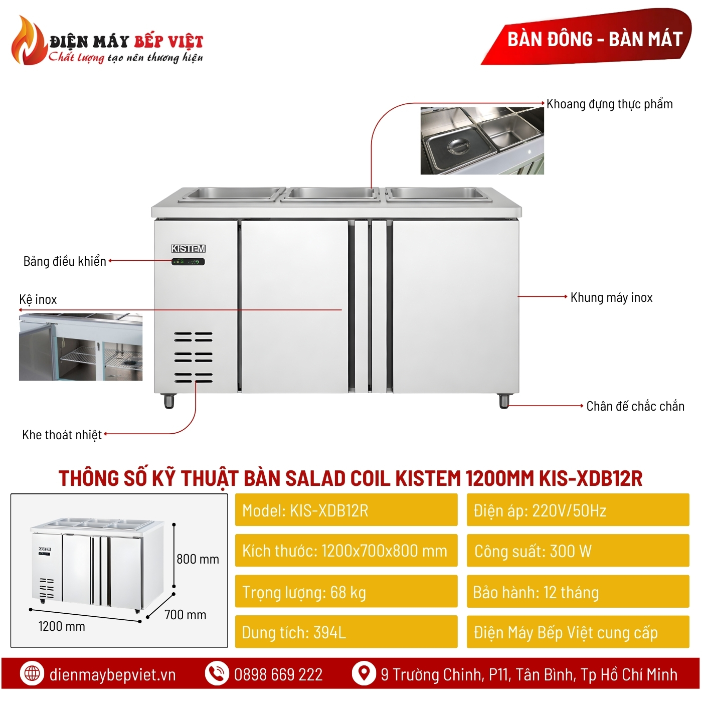 Bàn Salad Coil Kistem 1200mm KIS-XDB12R