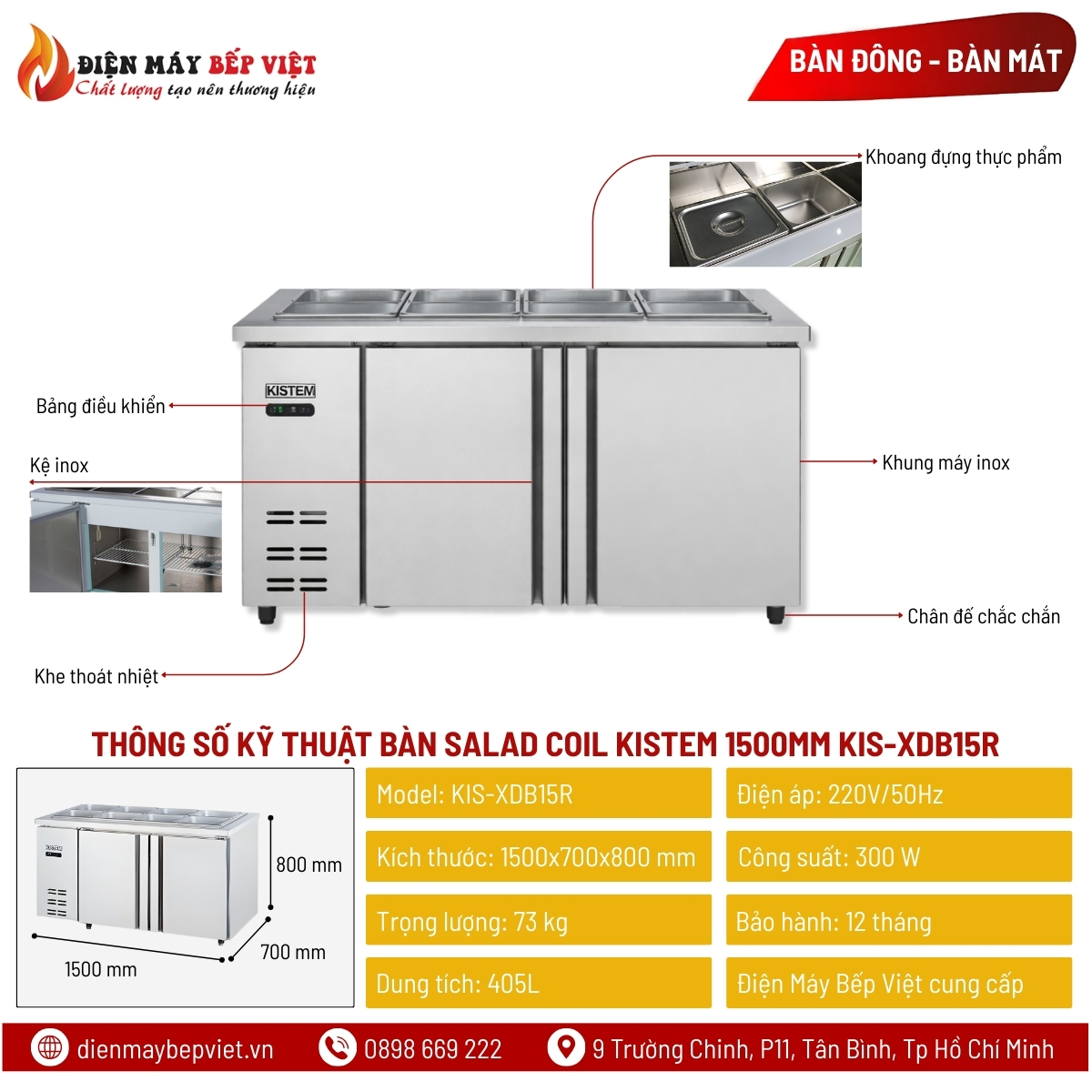 Bàn Salad Coil Kistem 1500mm KIS-XDB15R