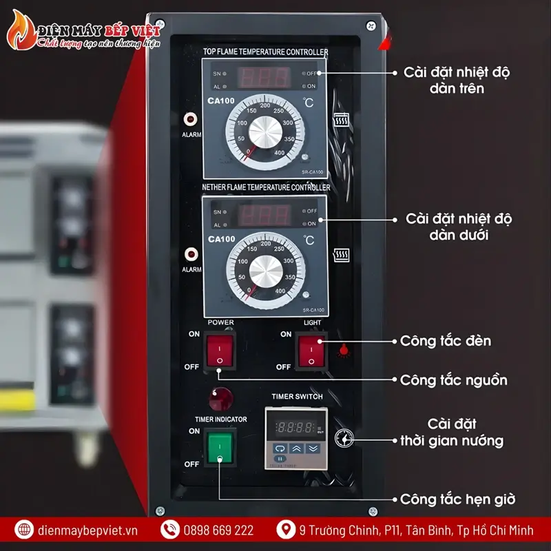 Bảng điều khiển lò nướng cơm niêu 2 tầng 4 khay dùng gas
