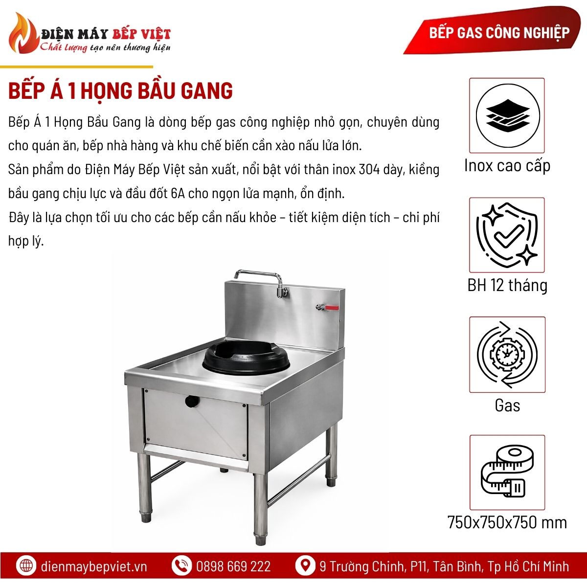 Bếp Á 1 Họng Bầu Gang