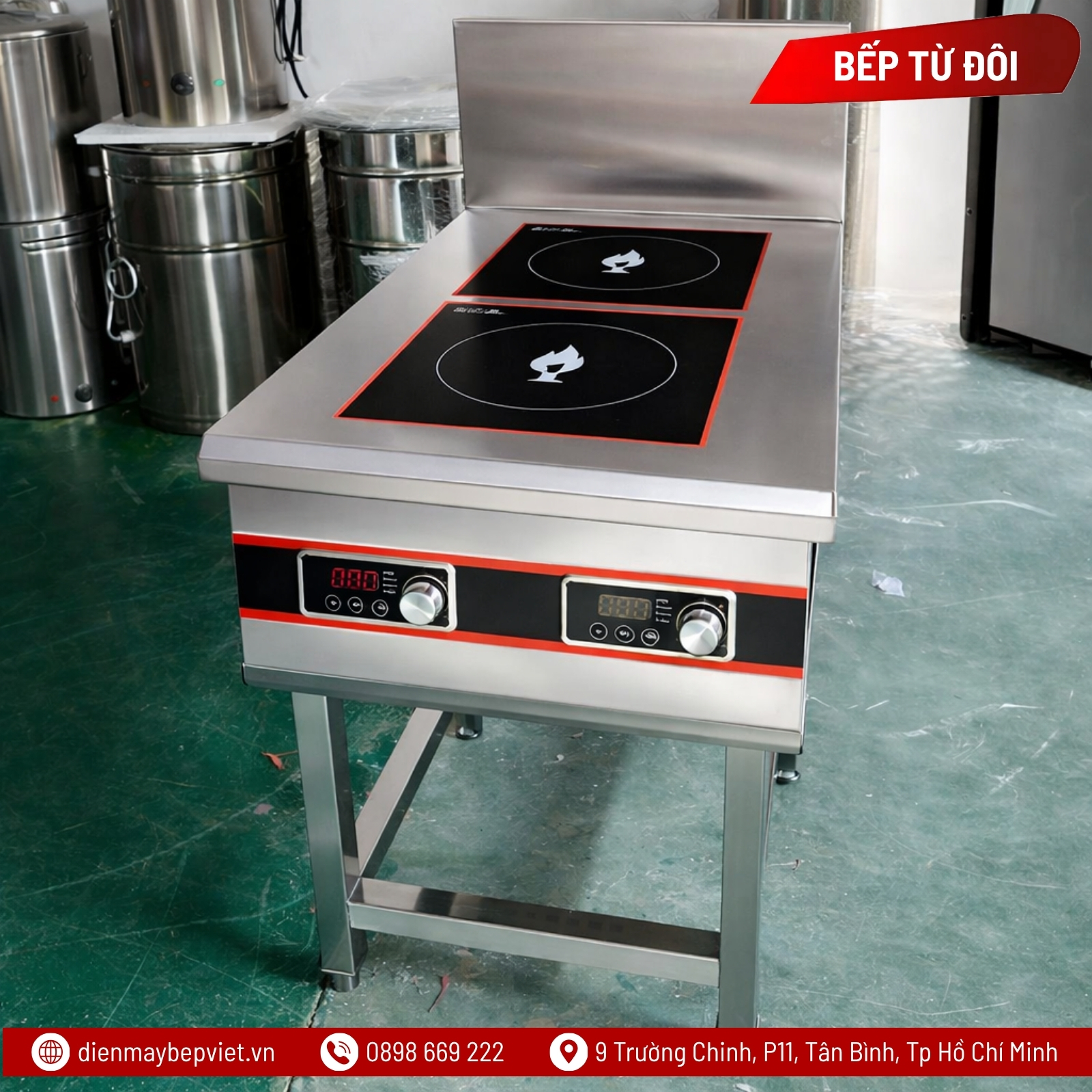 Bếp Âu 2 Điện Từ 5kW Chiều Dọc Chân Cao