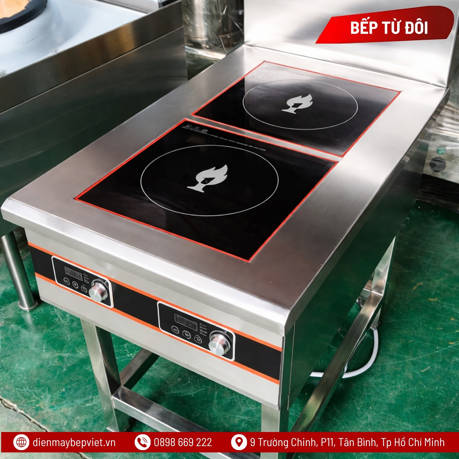 Bếp Âu 2 Điện Từ 5kW Chiều Dọc Chân Cao