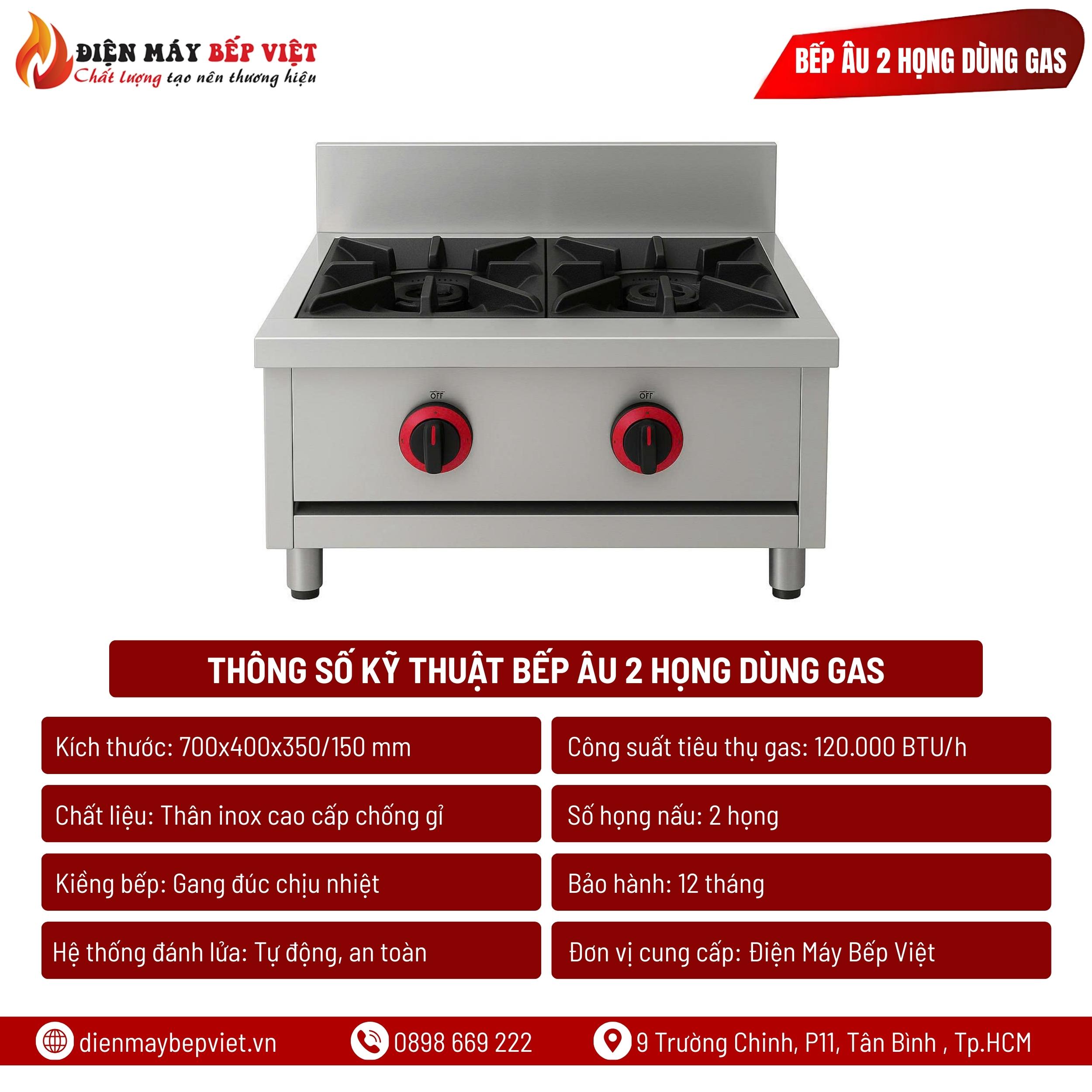 Bếp Âu 2 Họng Dùng Gas