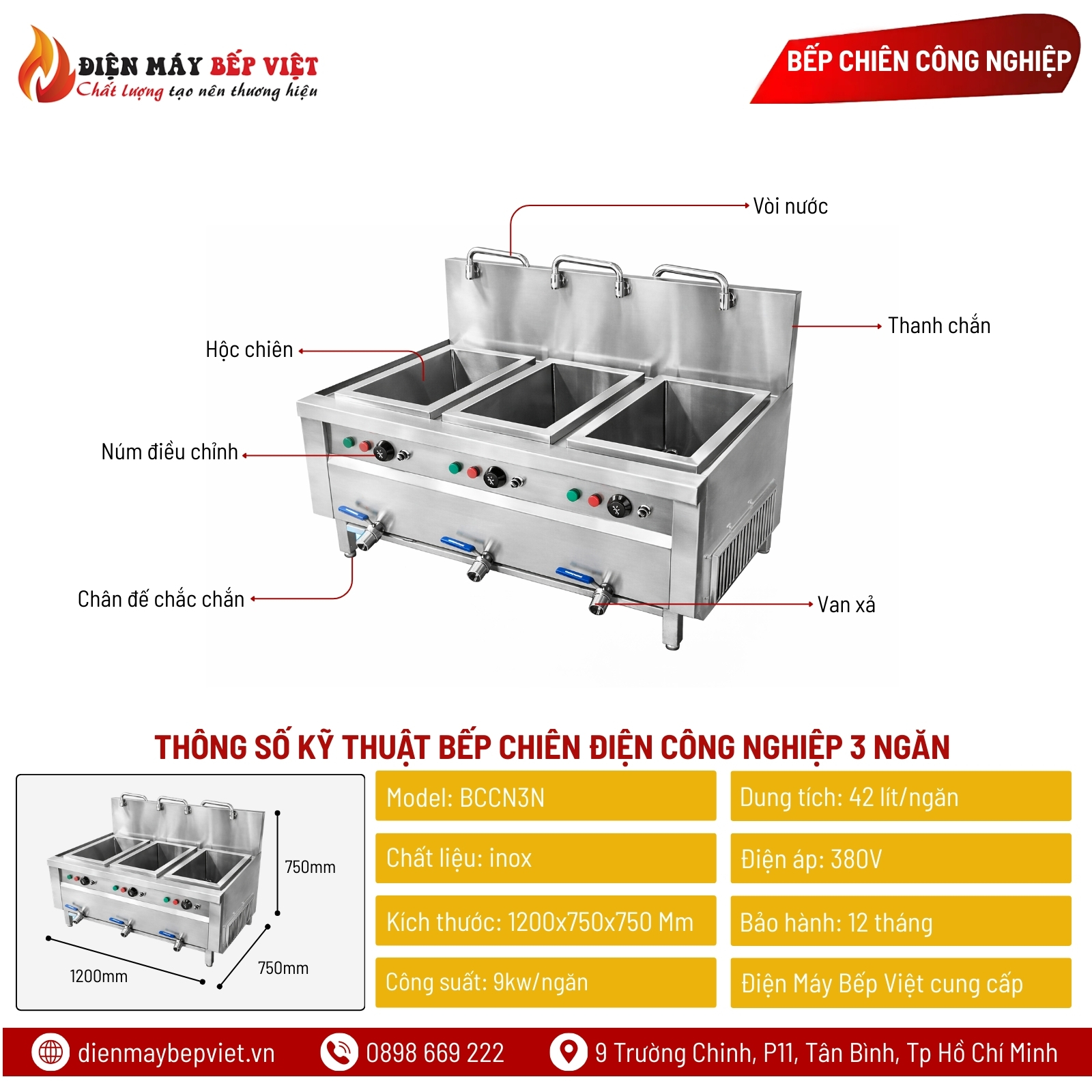 Bếp Chiên Điện Công Nghiệp 3 Ngăn