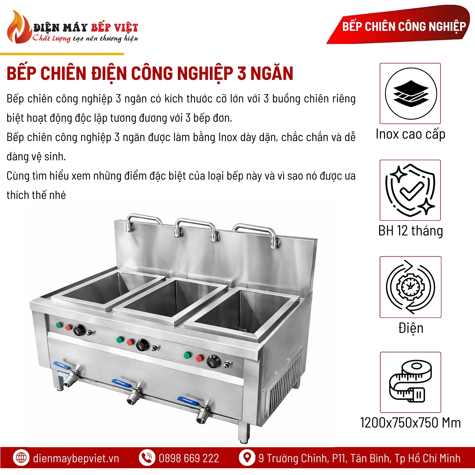 Bếp Chiên Điện Công Nghiệp 3 Ngăn