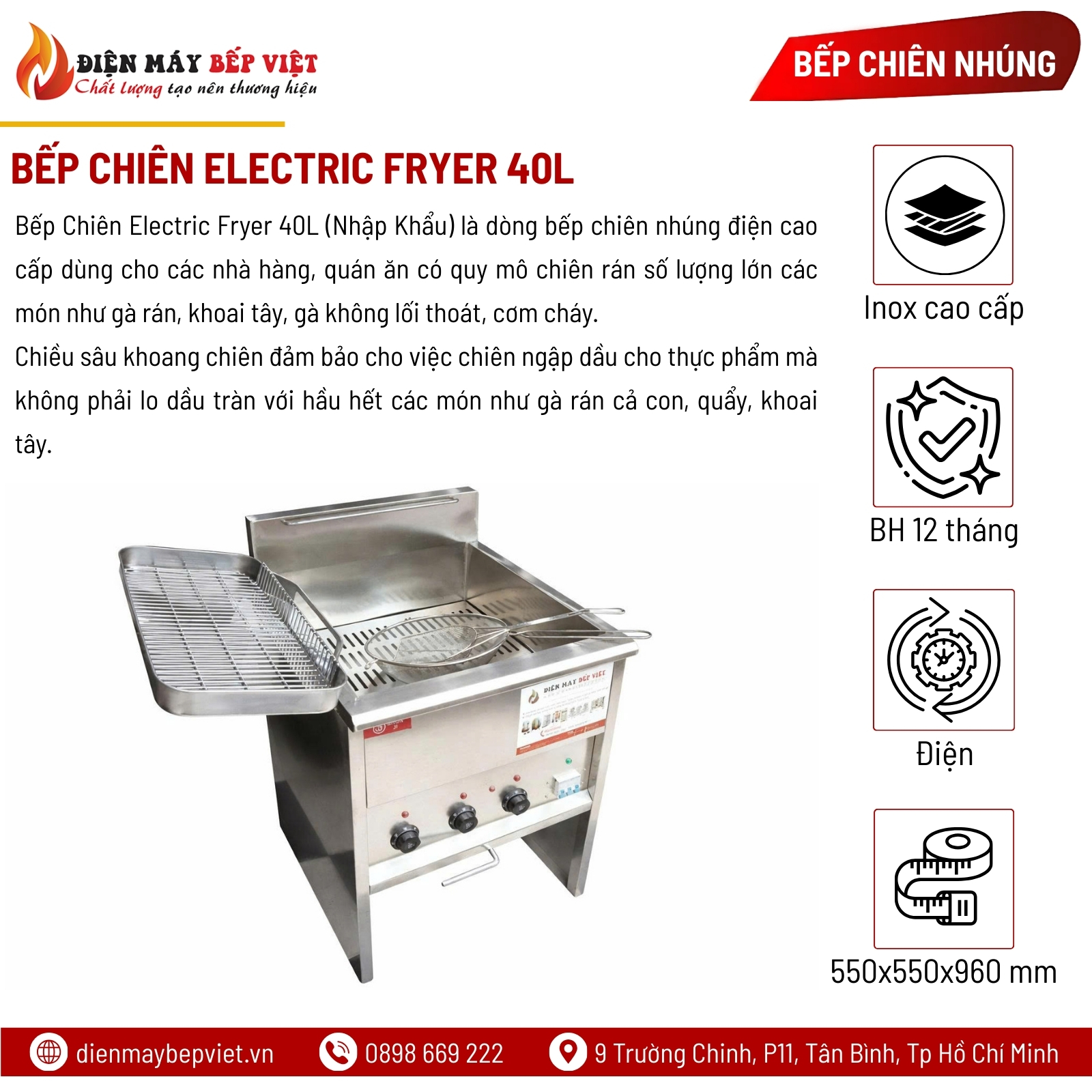 Bếp Chiên Electric Fryer 40L (Nhập Khẩu)