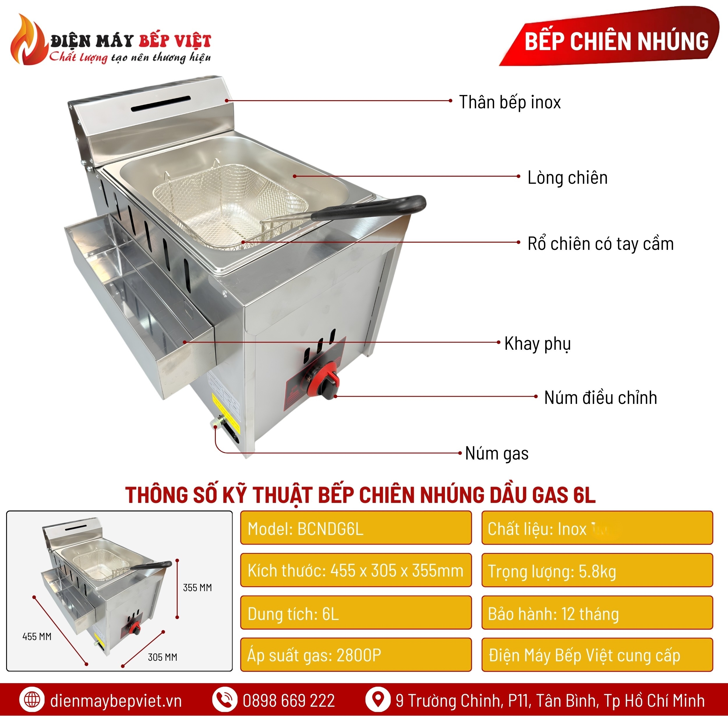 Bếp Chiên Nhúng Dầu Gas 6L