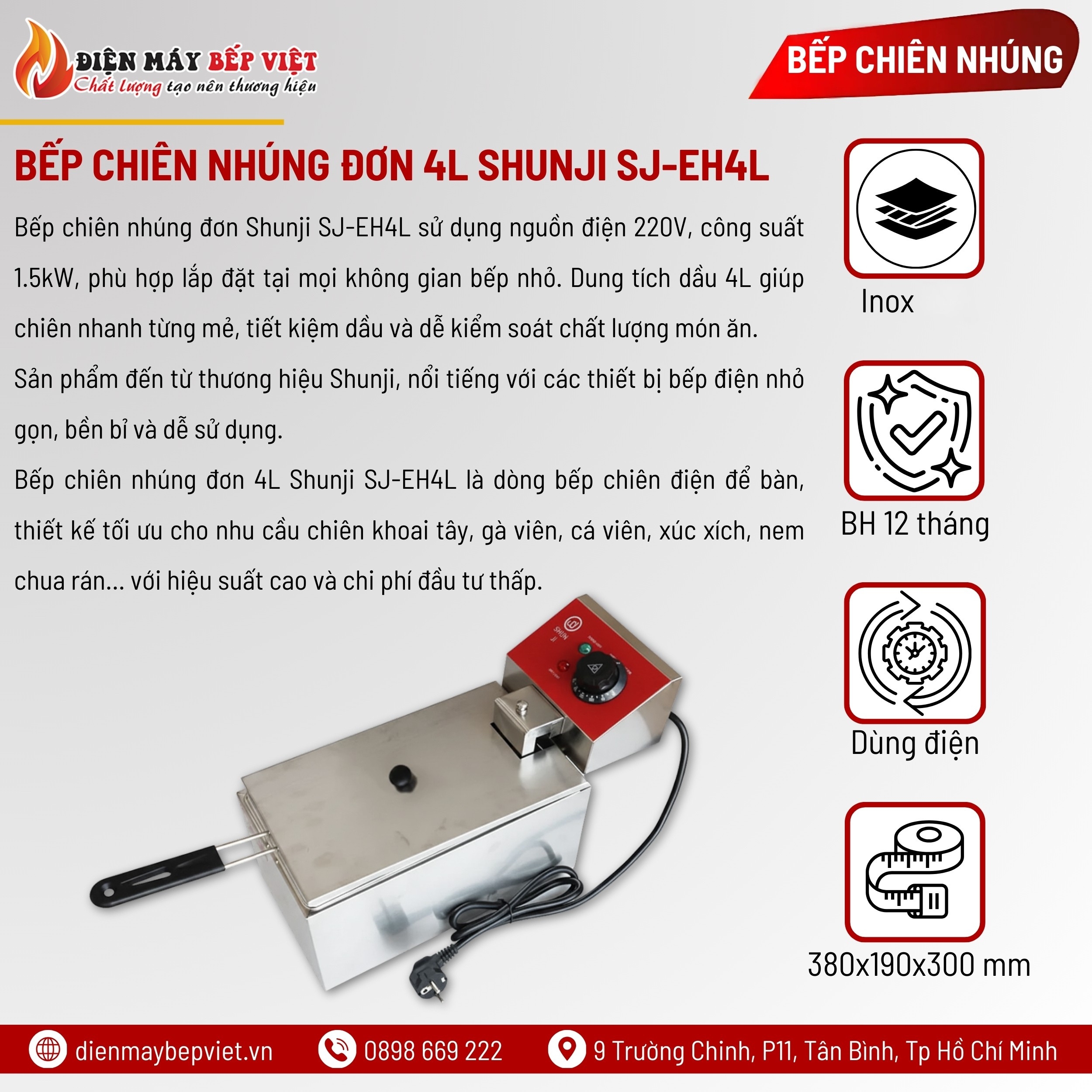 Bếp Chiên Nhúng Đơn 4L Shunji SJ-EH4L
