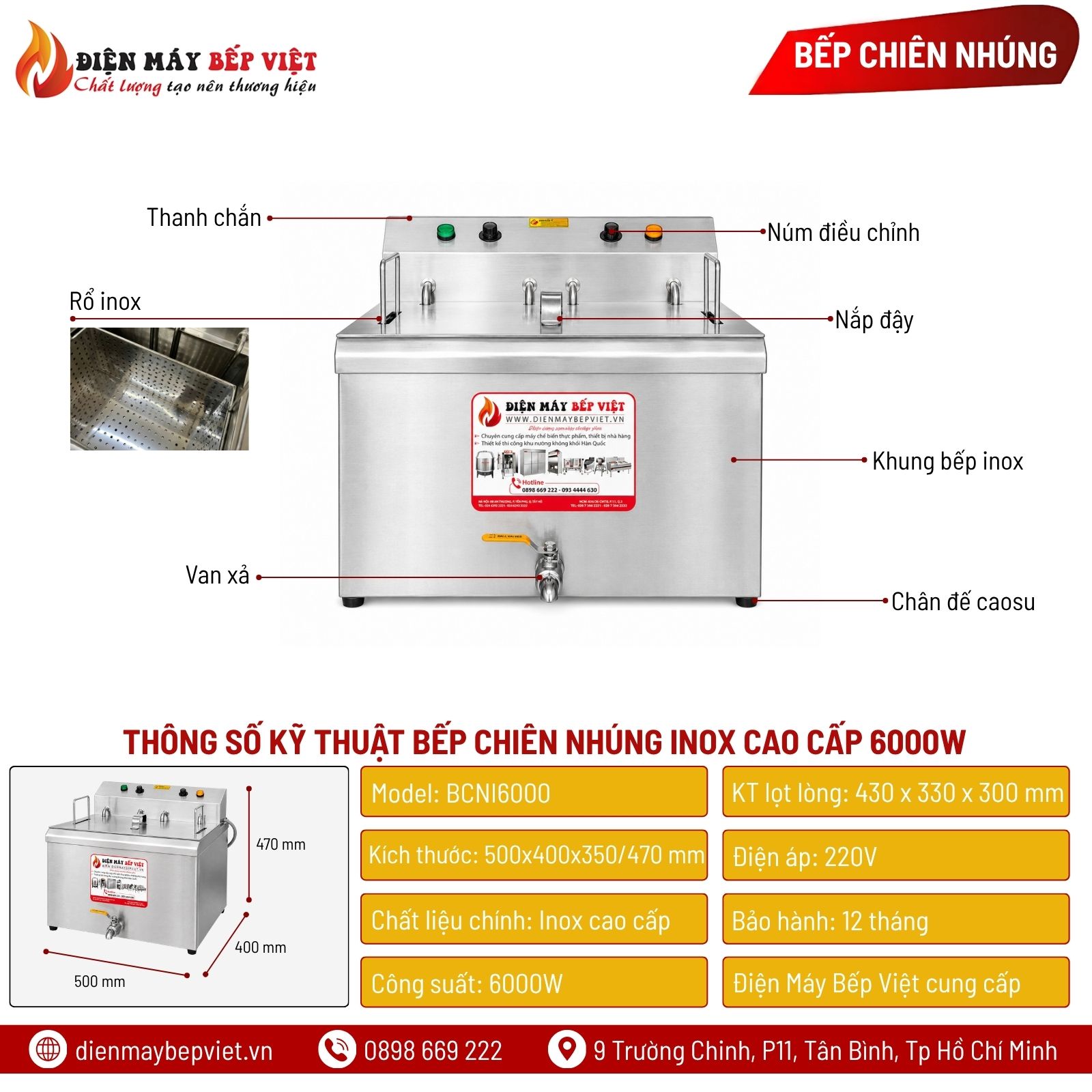 Bếp Chiên Nhúng Inox Cao Cấp 6000W