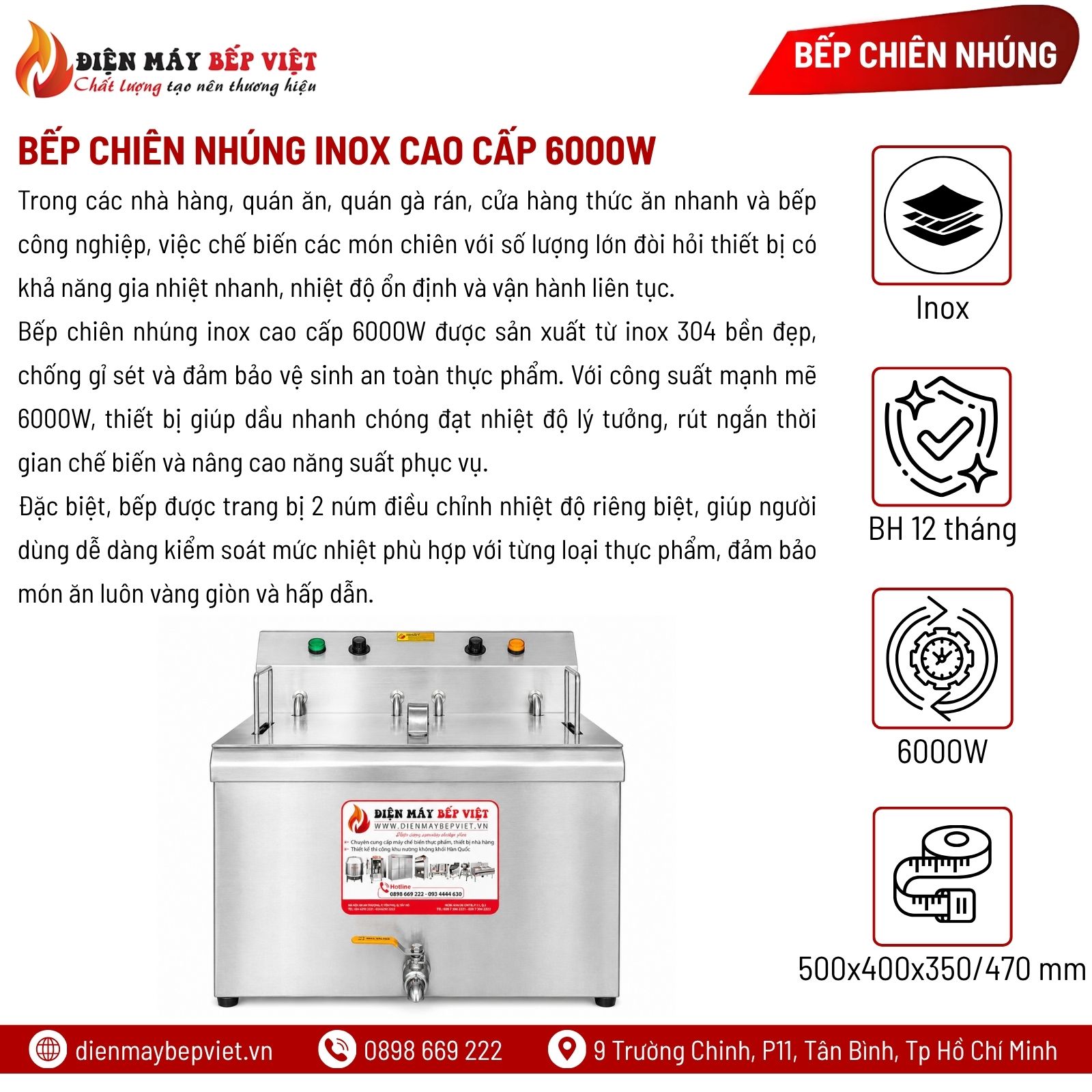 Bếp Chiên Nhúng Inox Cao Cấp 6000W