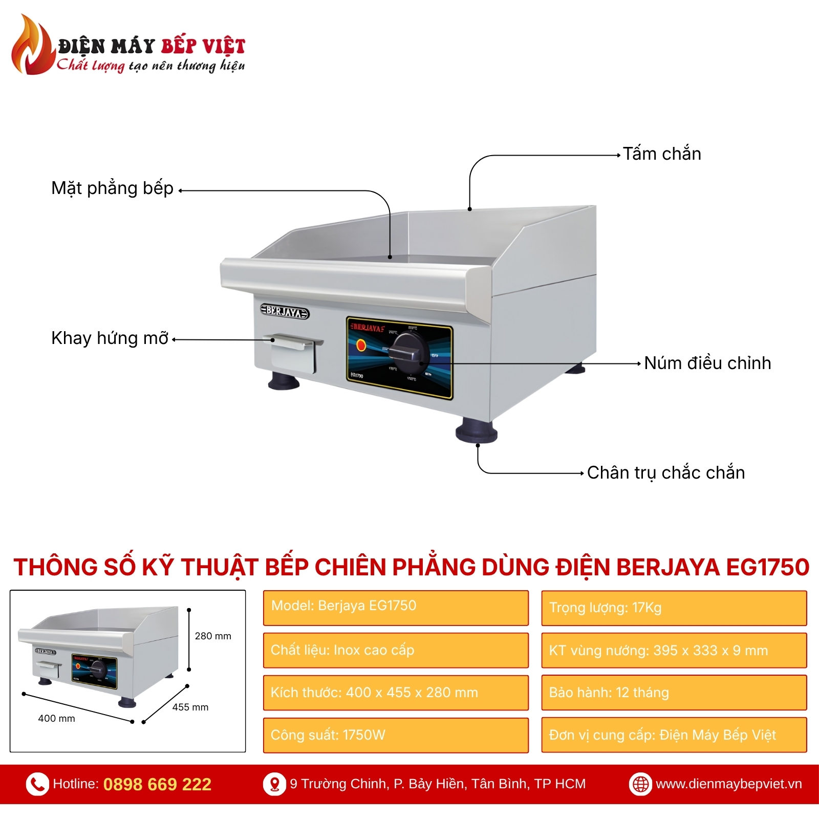Bếp Chiên Phẳng Dùng Điện Berjaya EG1750