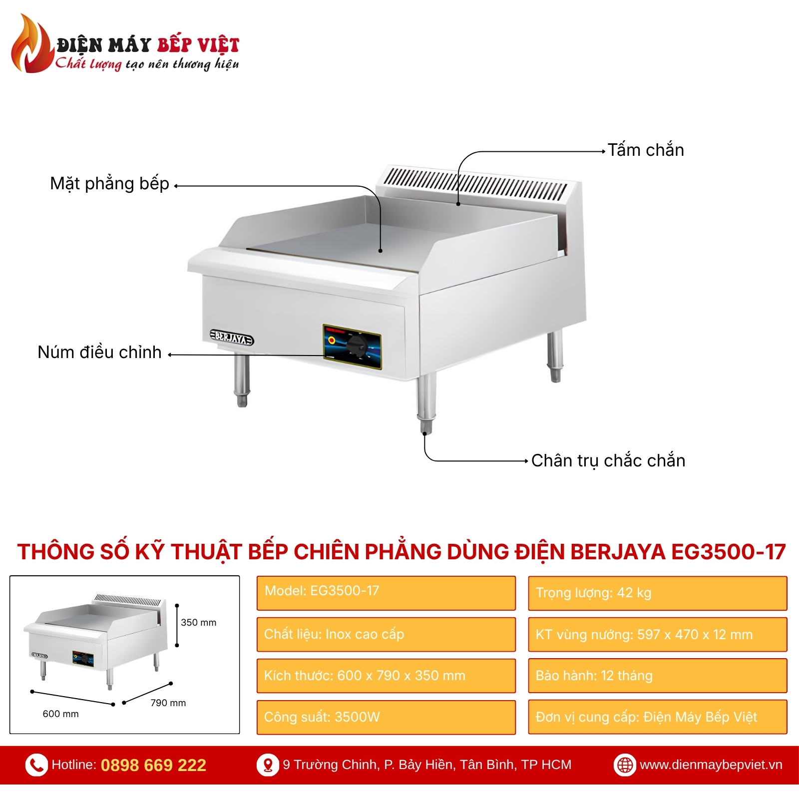 Bếp Chiên Phẳng Dùng Điện Berjaya EG3500-17