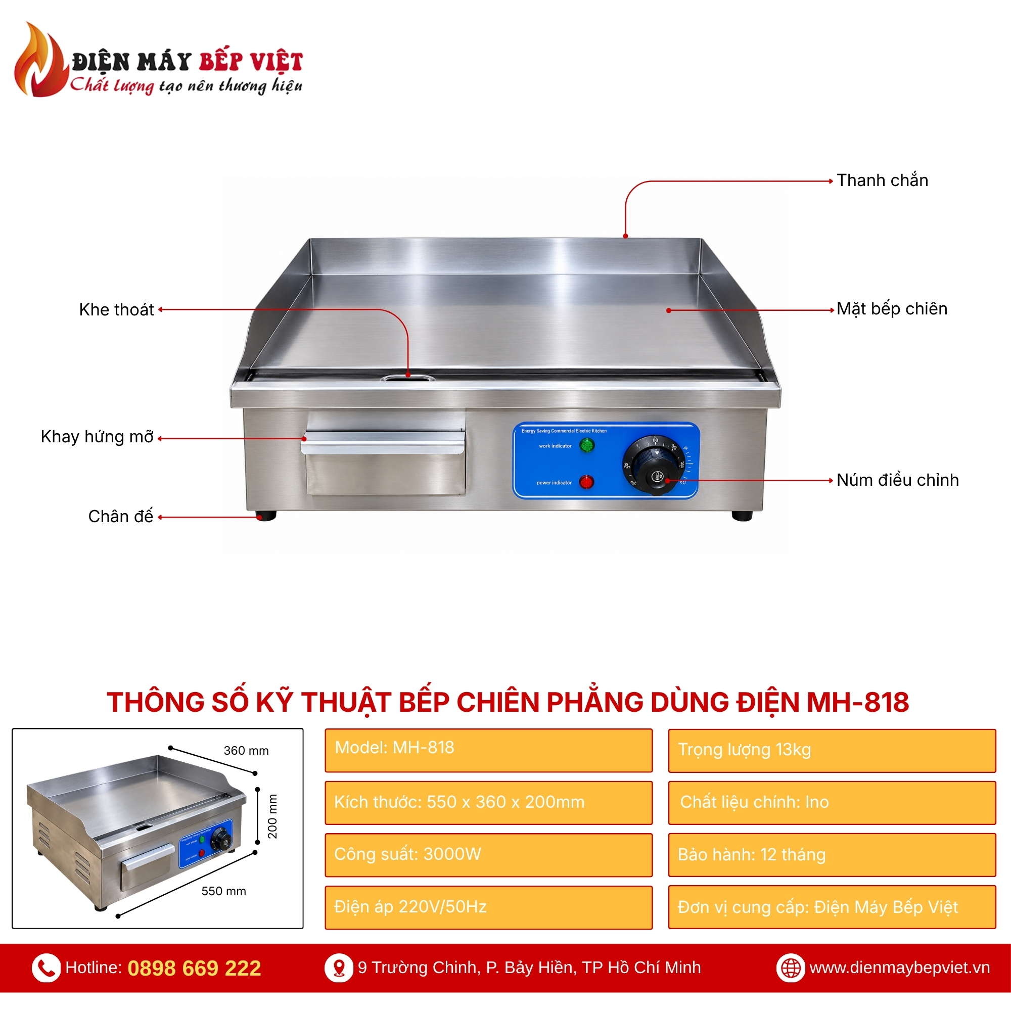 Bếp Chiên Phẳng Dùng Điện MH-818