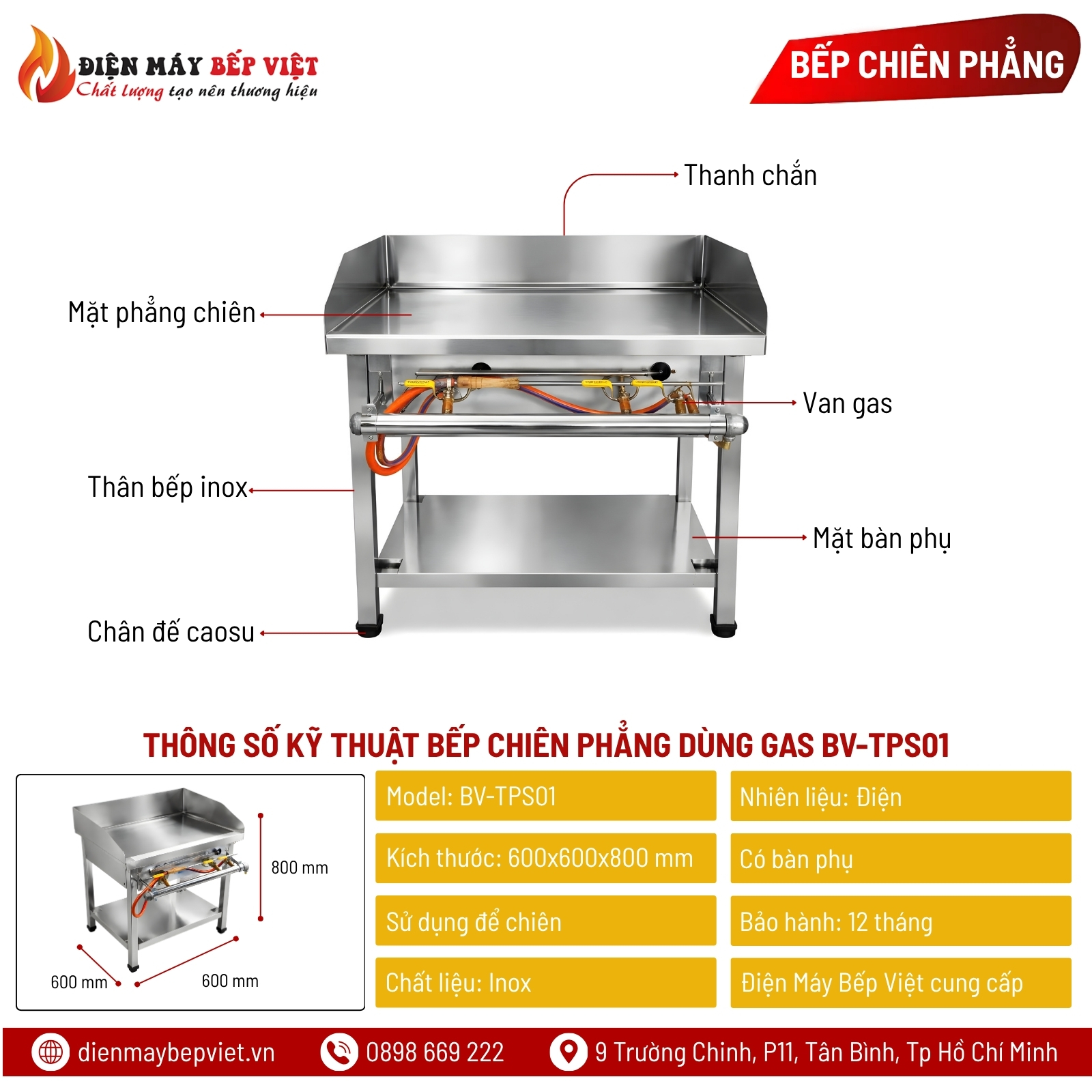 Bếp Chiên Phẳng Dùng Gas BV-TPS01