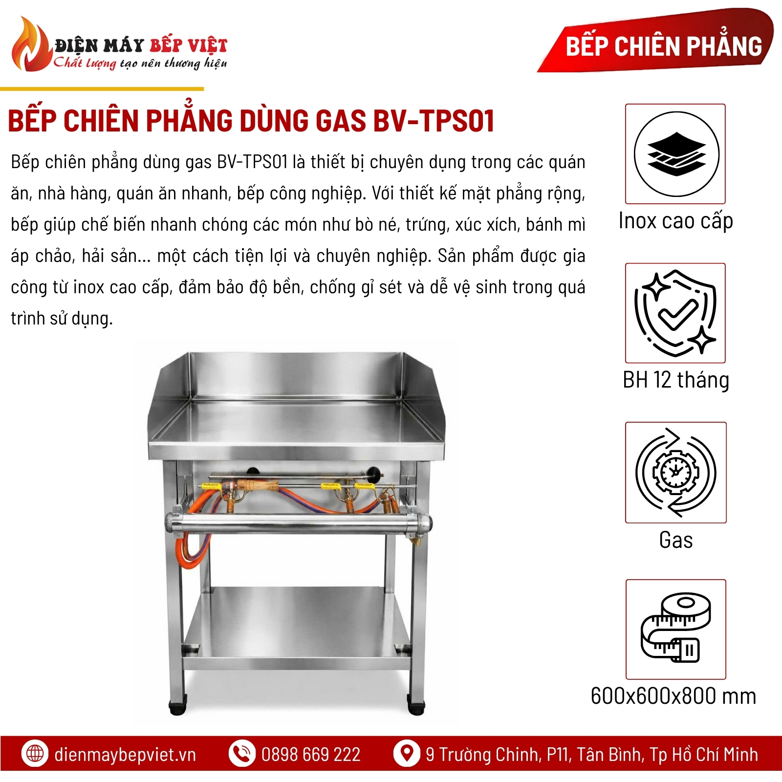 Bếp Chiên Phẳng Dùng Gas BV-TPS01