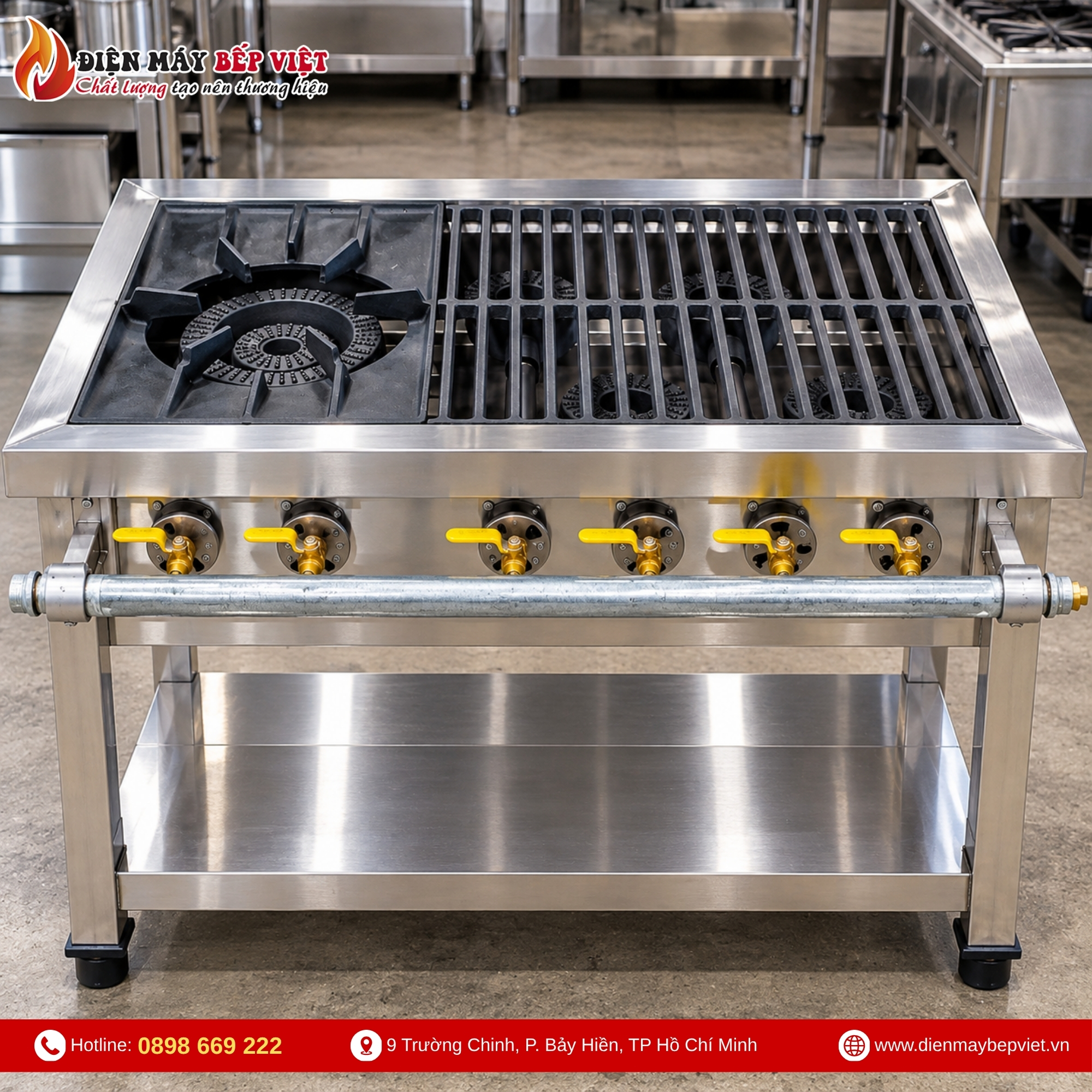 Bếp gas 1 họng lớn 4 họng nhỏ 900x600x800mm tại Điện Máy Bếp Việt