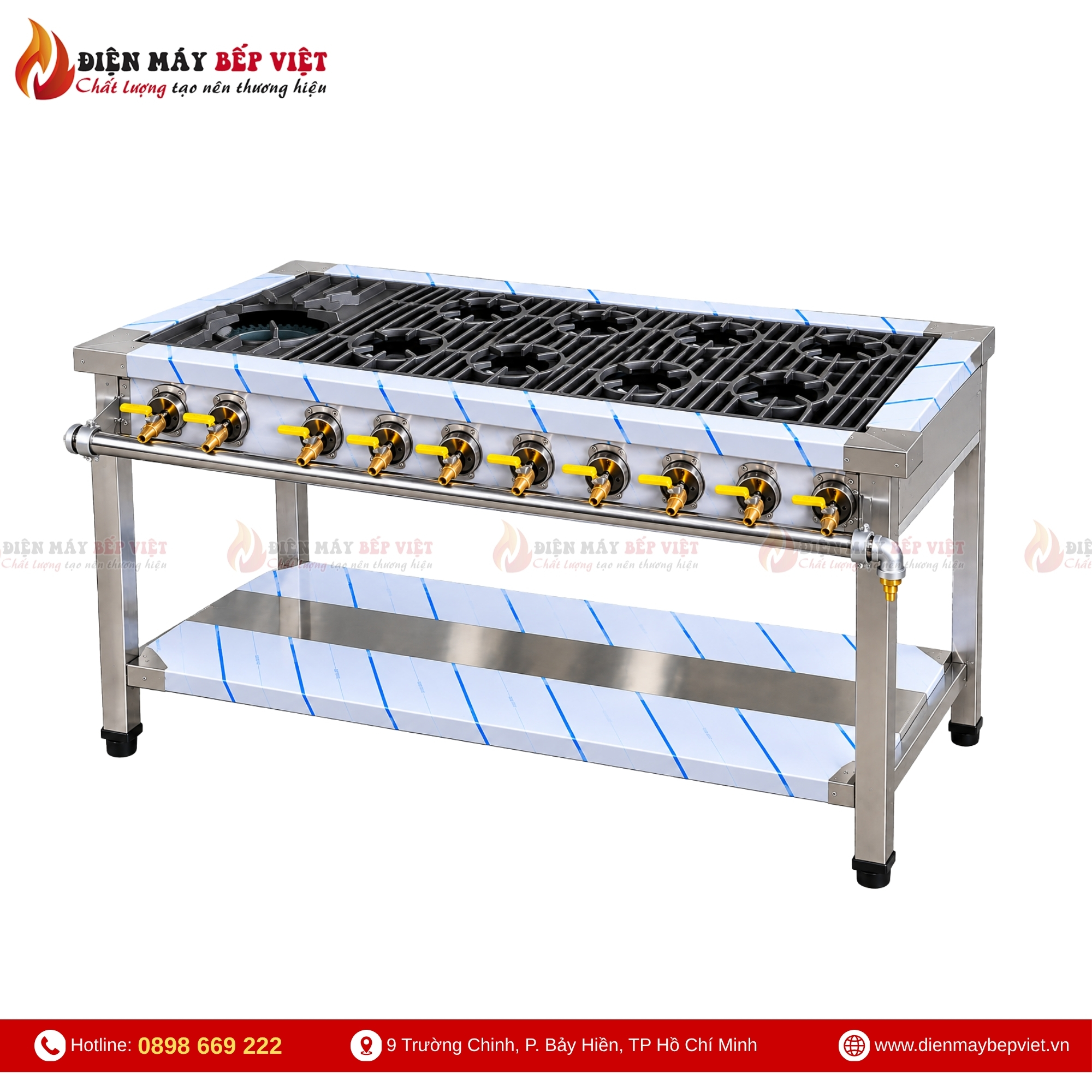 Bếp gas công nghiệp 1 họng lớn 8 họng nhỏ 1500x600x800mm