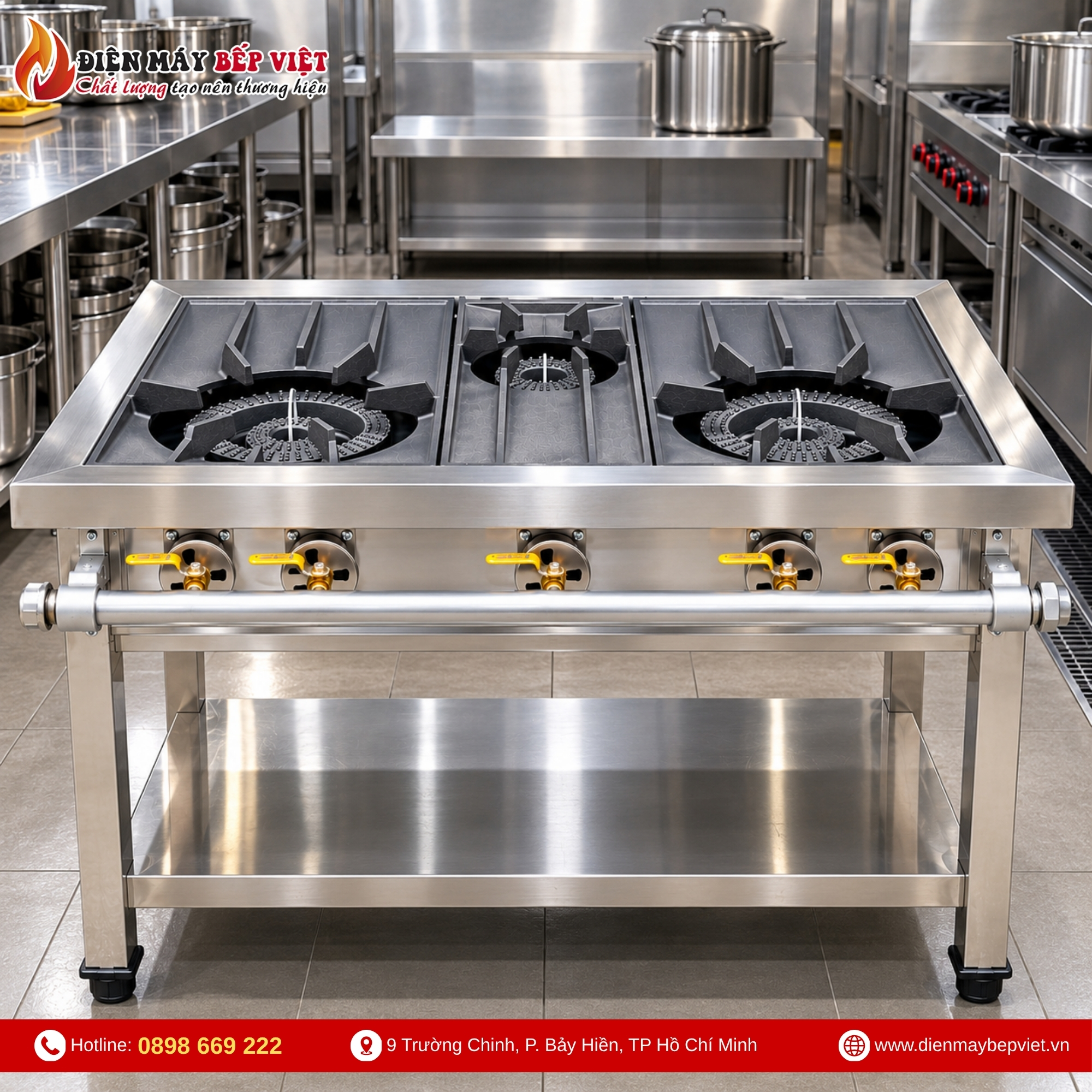 Bếp gas công nghiệp 2 họng lớn và 1 họng nhỏ