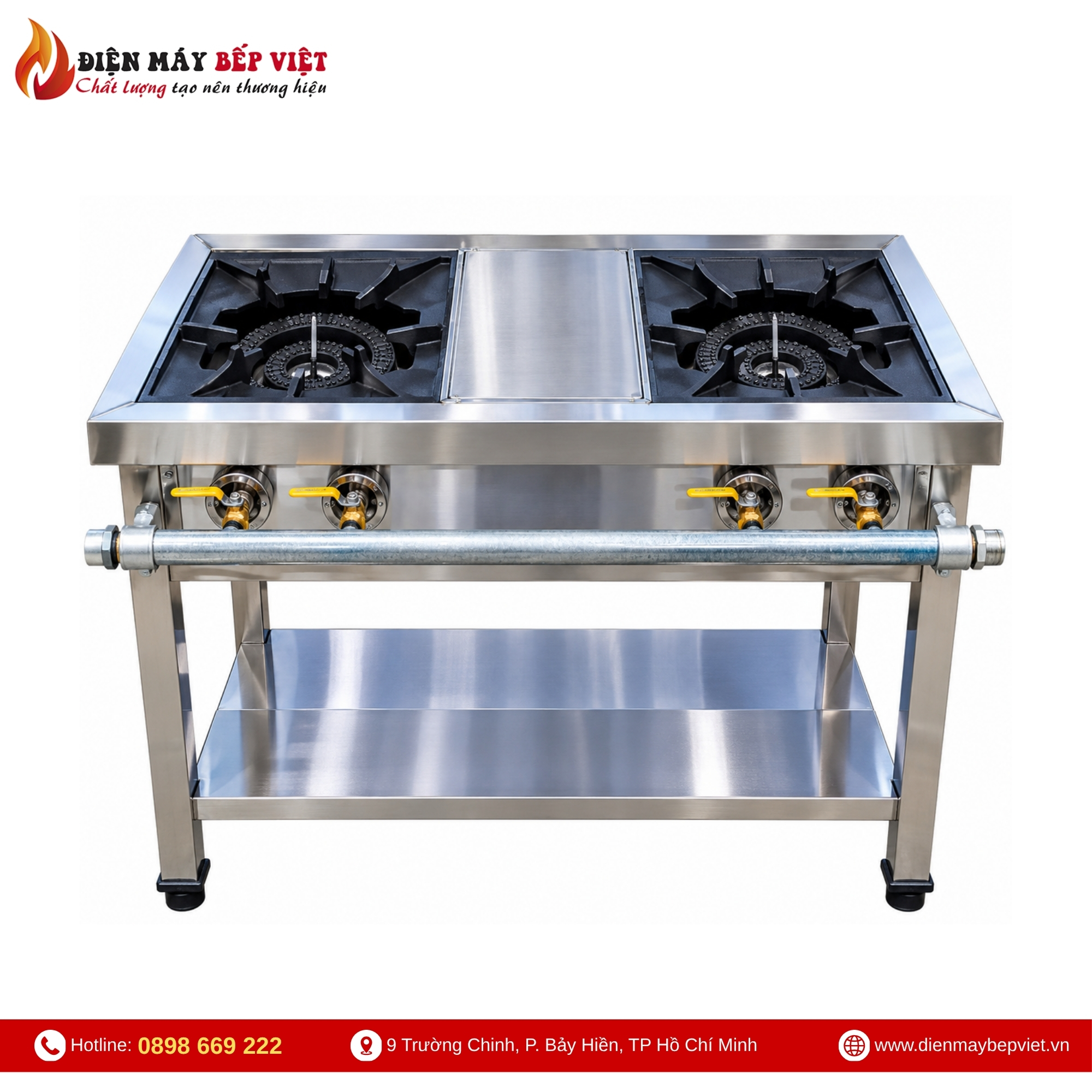 Bếp gas công nghiệp 2 họng lớn kích thước 900x600x800mm