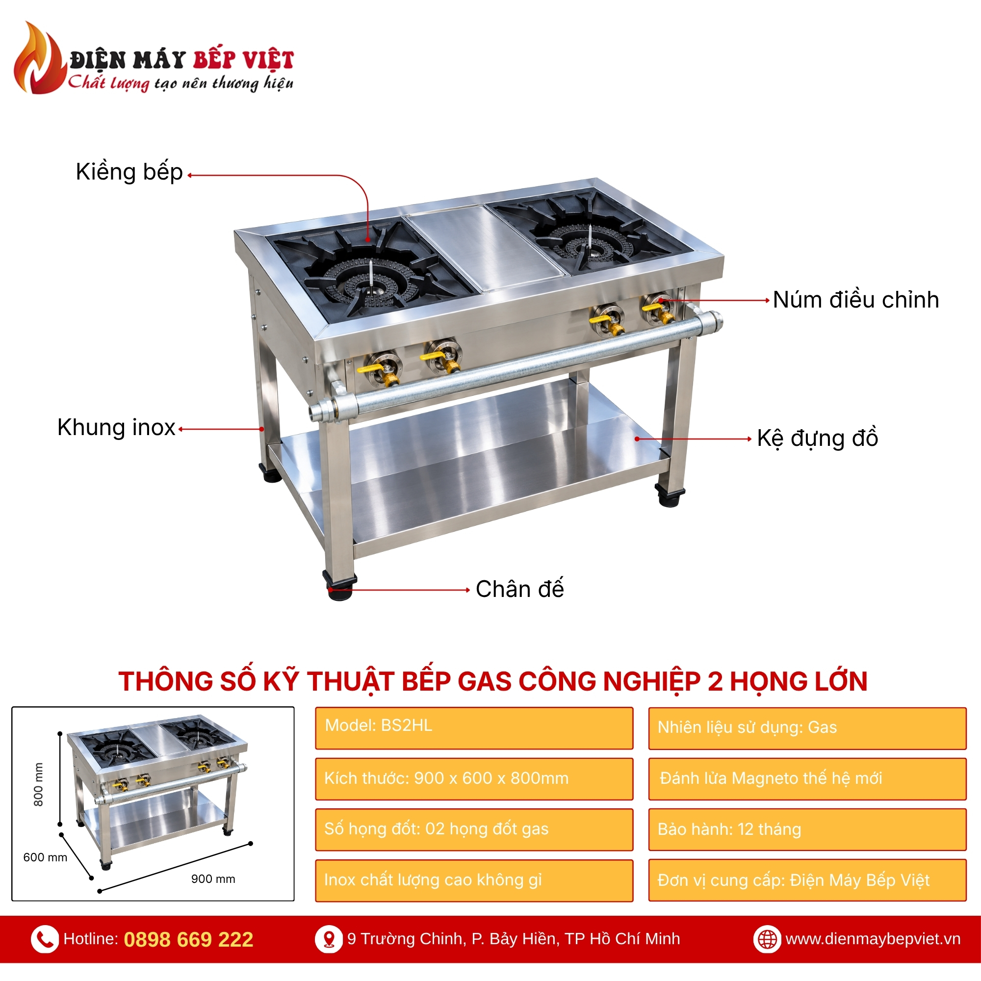 Bếp gas công nghiệp hai họng lớn của Điện Máy Bếp Việt