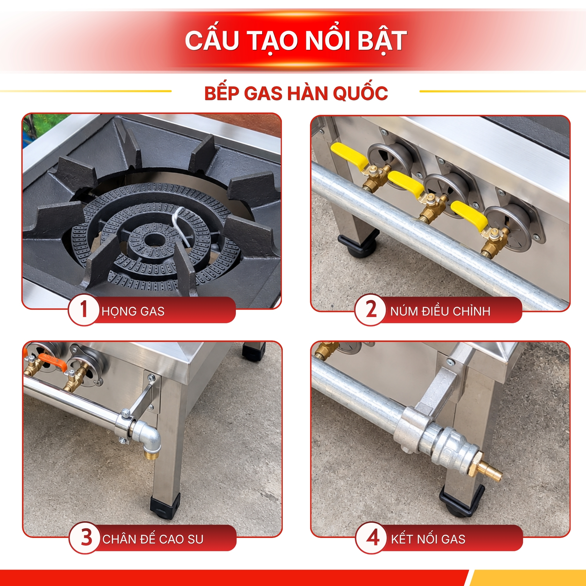 Bếp gas 2 họng lớn dạng chân cao