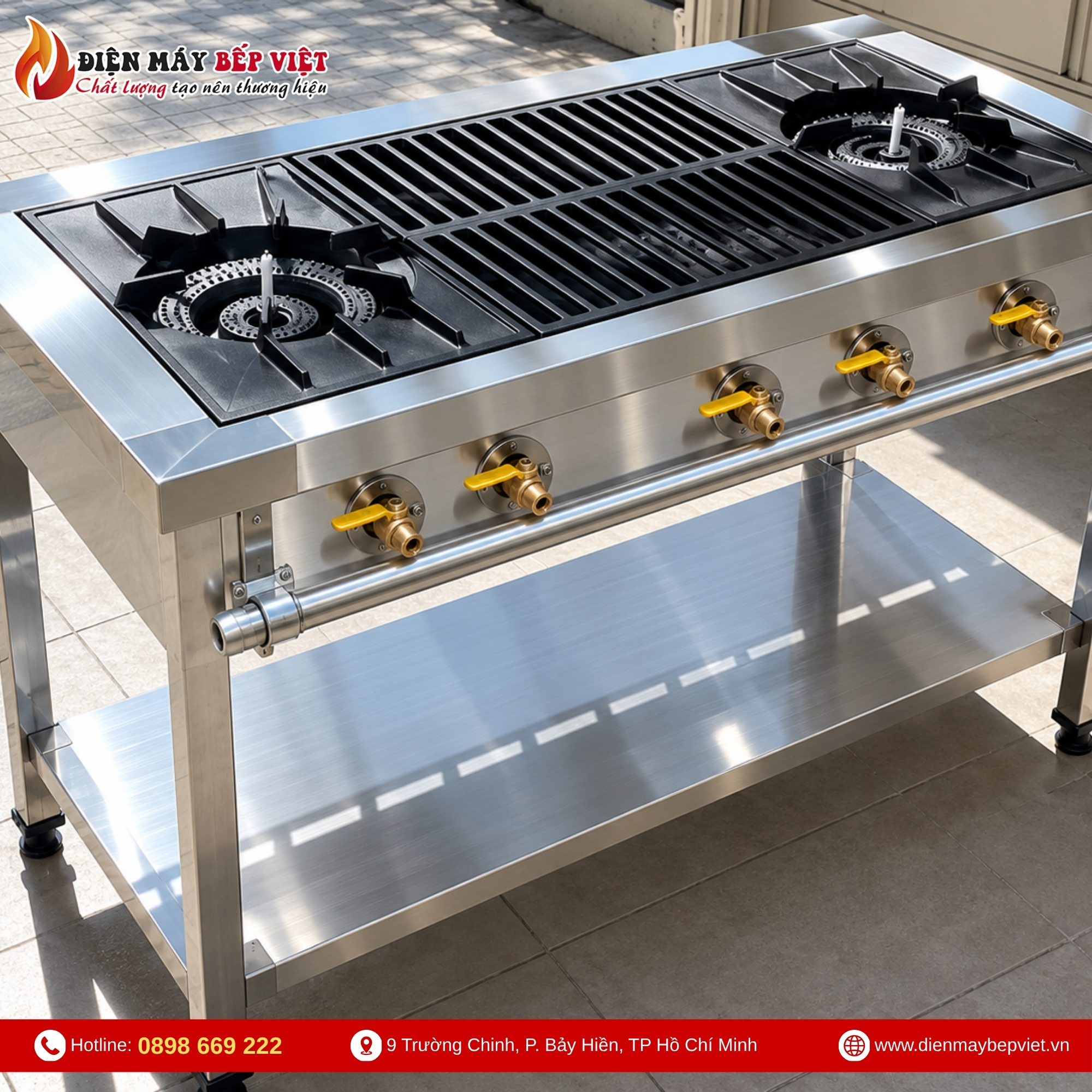 Bếp gas công nghiệp 2 họng lớn 4 họng nhỏ 1200x600x800mm