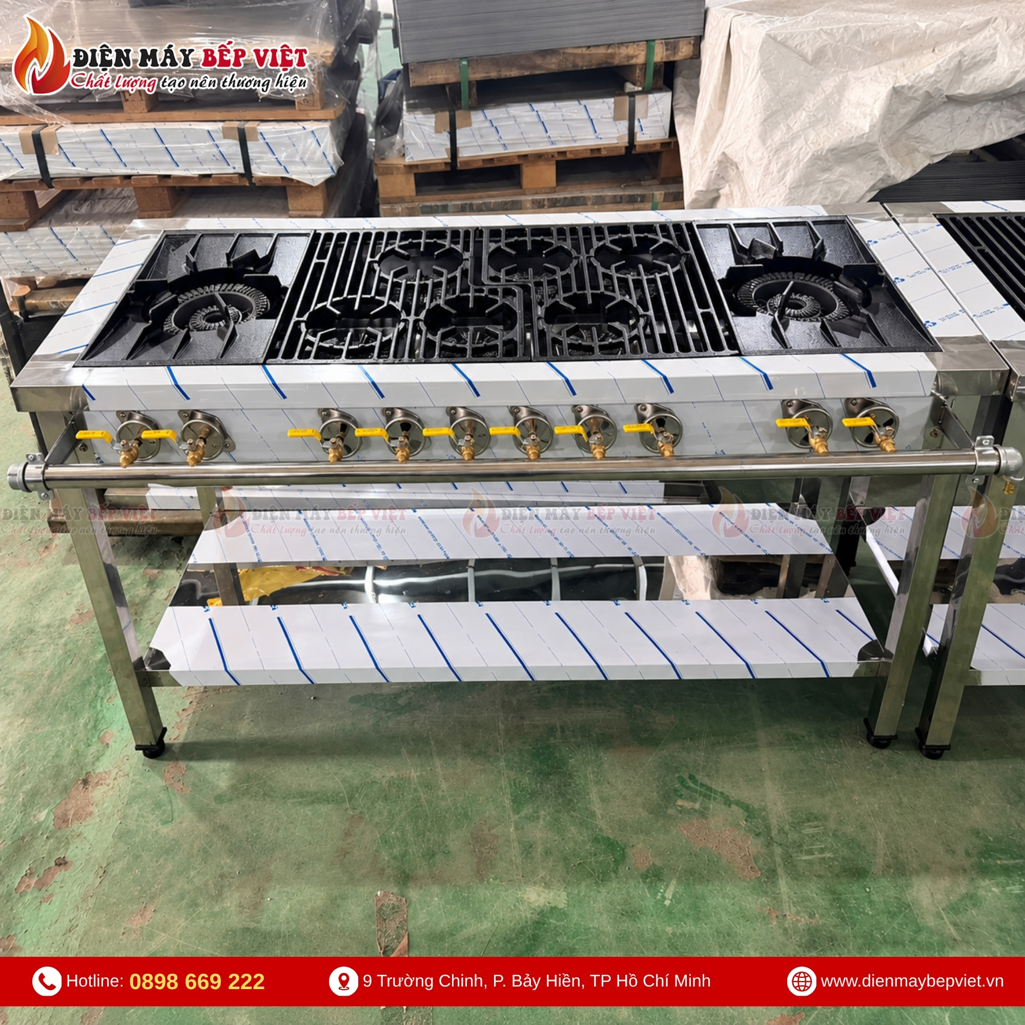 Thân bếp inox của mẫu bếp gas 2 họng lớn 6 họng nhỏ