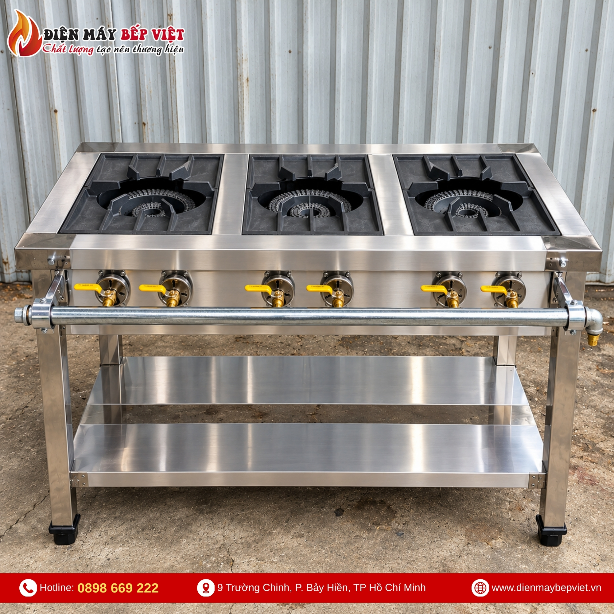 Bếp gas công nghiệp 3 họng lớn thân inox