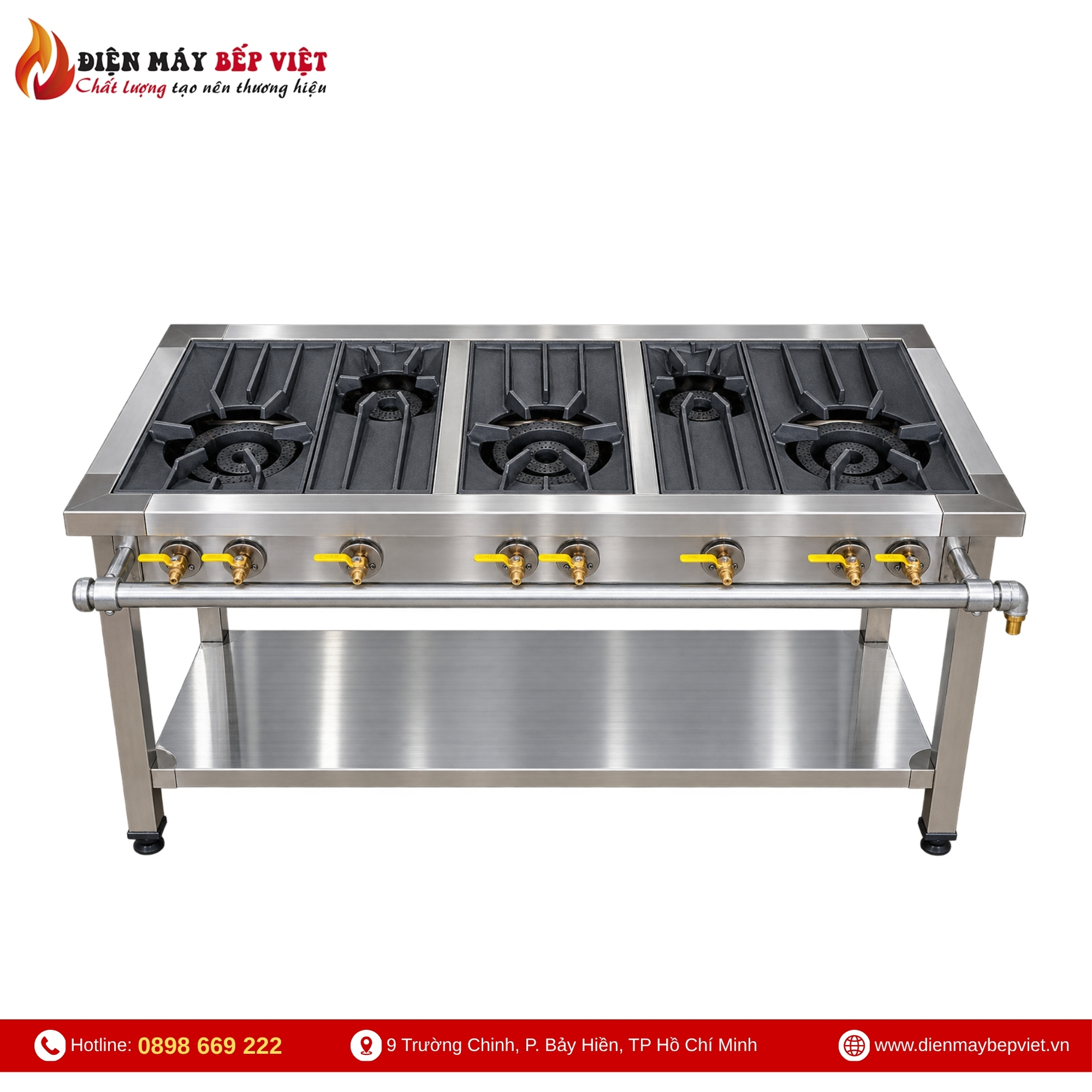 Bếp gas công nghiệp 3 họng lớn 2 họng nhỏ 1500x600x800mm