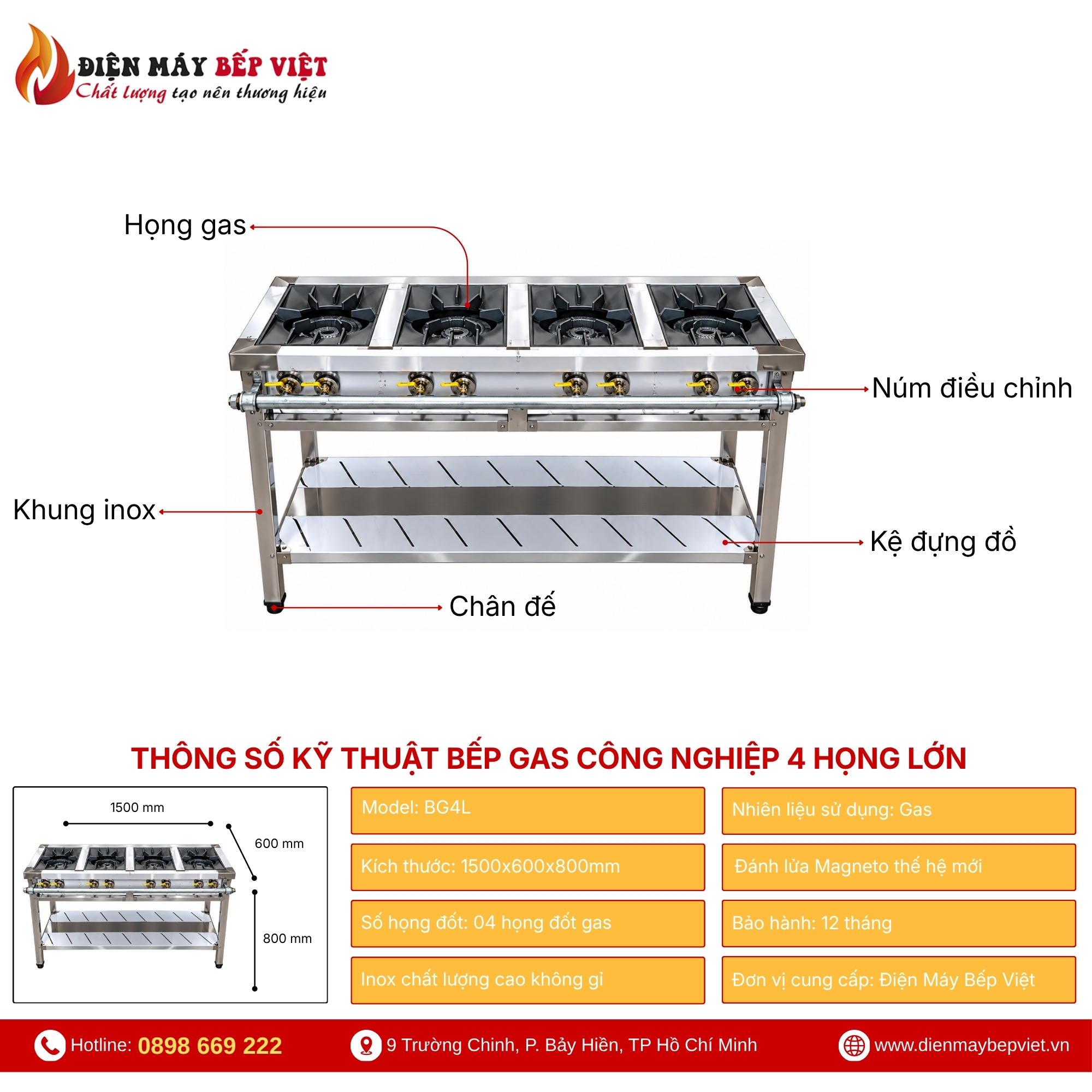 Hình ảnh bếp gas công nghiệp bốn họng lớn
