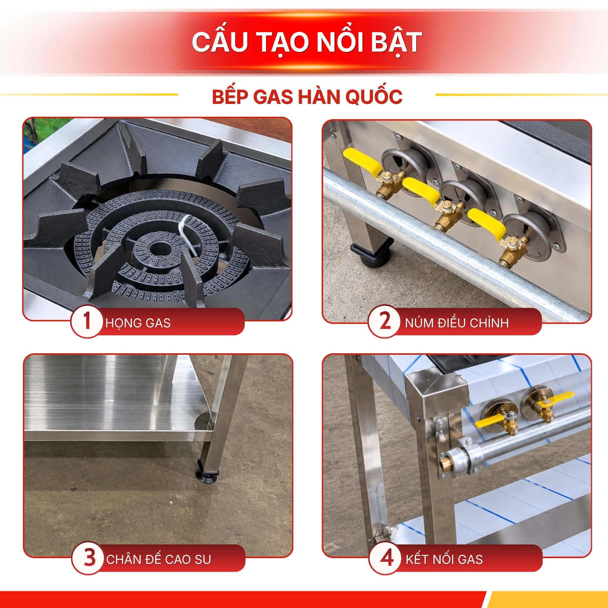 Bếp gas bốn họng lớn dạng chân cao
