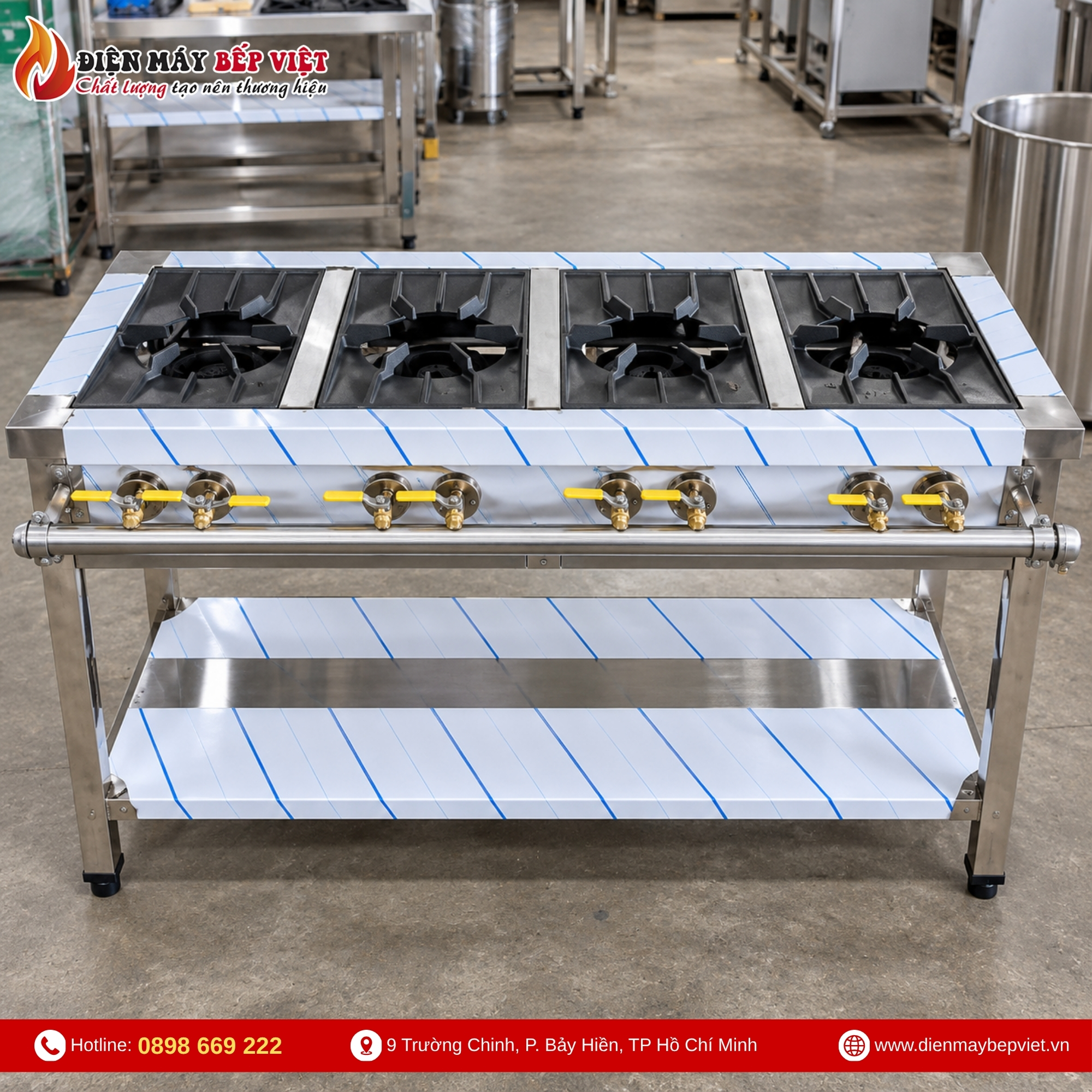 Bếp gas công nghiệp bốn họng lớn tại Điện Máy Bếp Việt