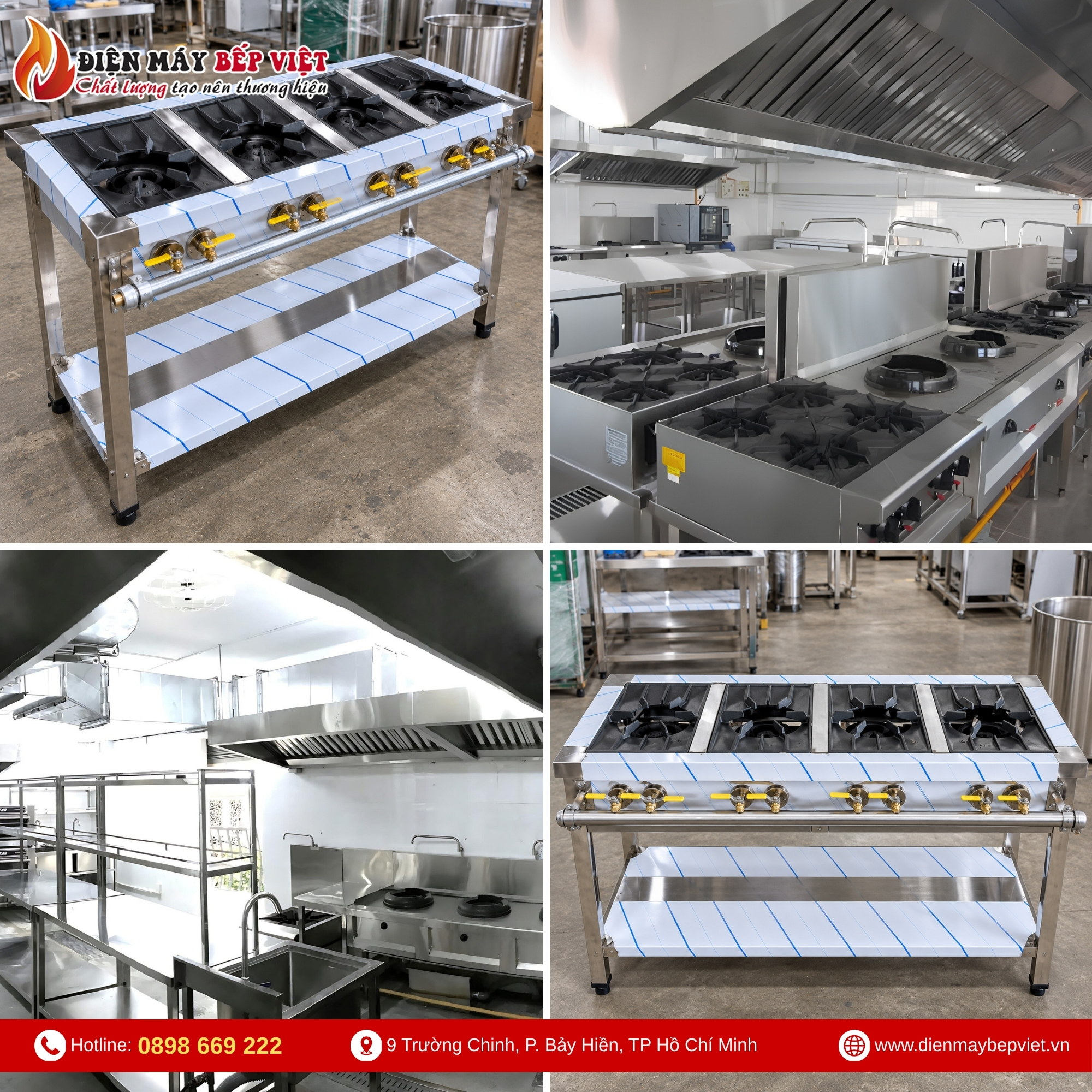Bếp gas công nghiệp 4 họng lớn 1500x600x800mm