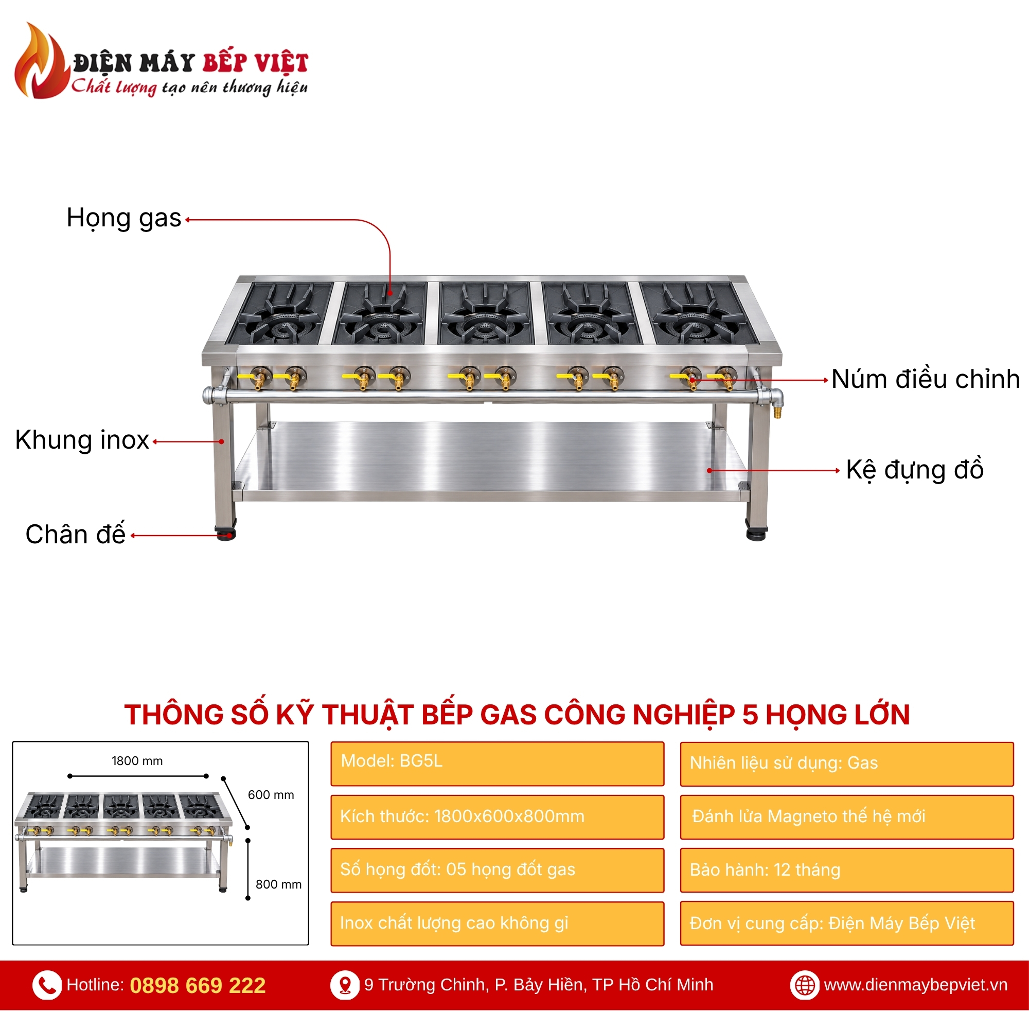 Bếp Gas Công Nghiệp 5 Họng Lớn