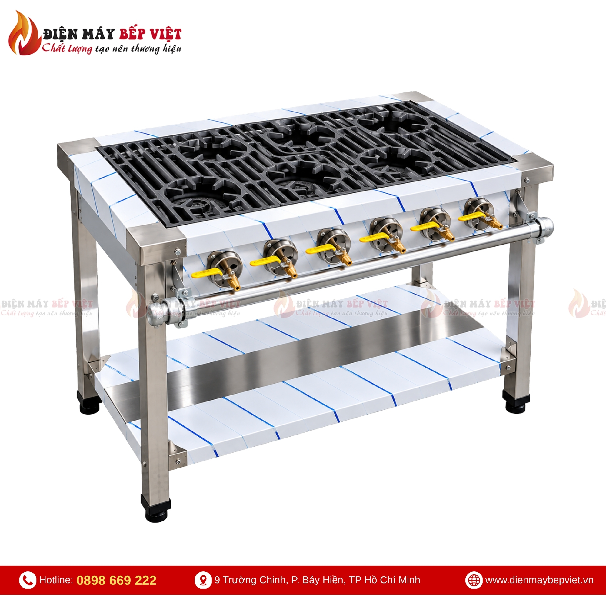 Bếp gas công nghiệp 6 họng nhỏ kích thước 900 x 600 x 800mm