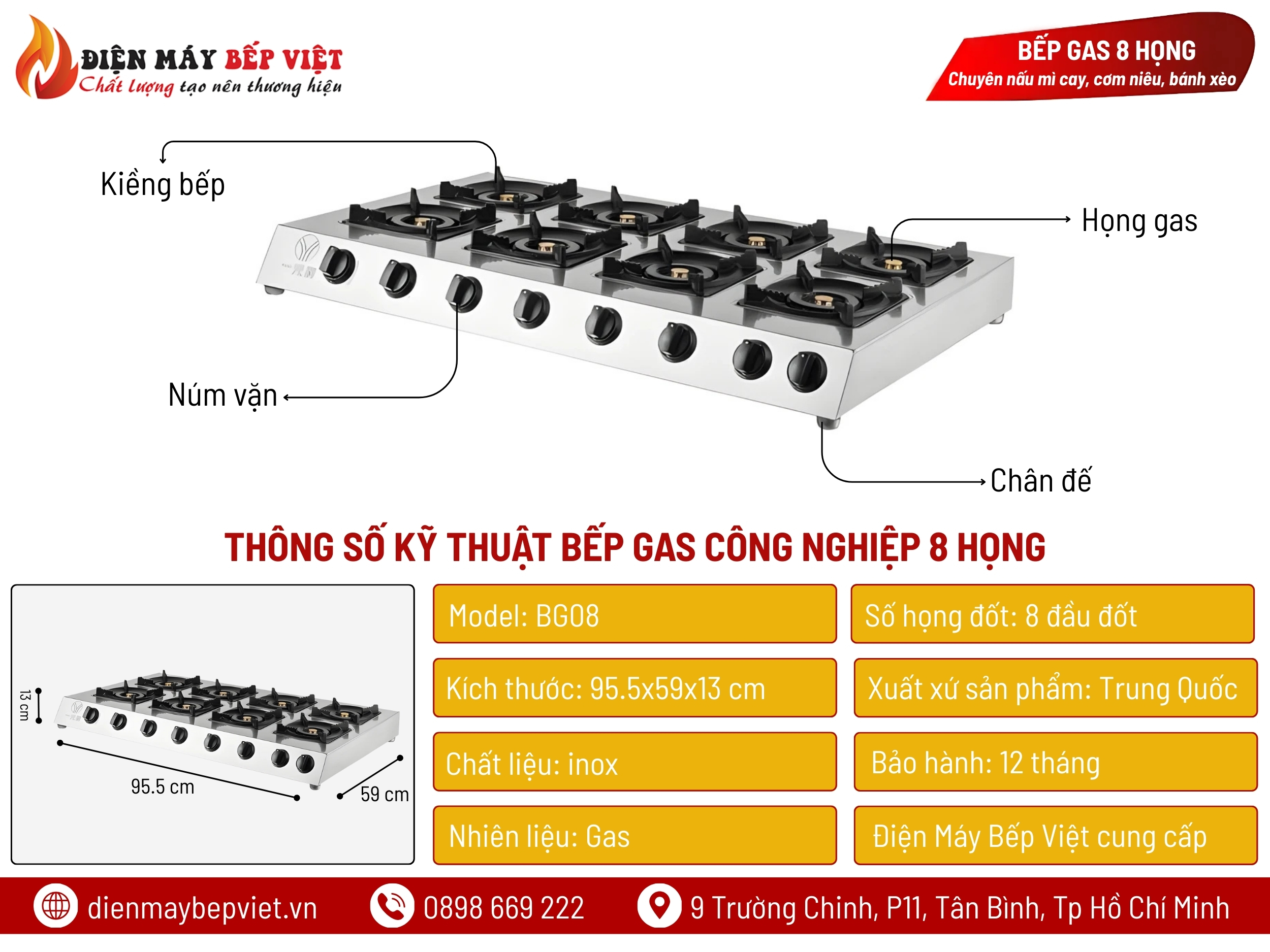 Bếp Gas Công Nghiệp 8 Họng BG08