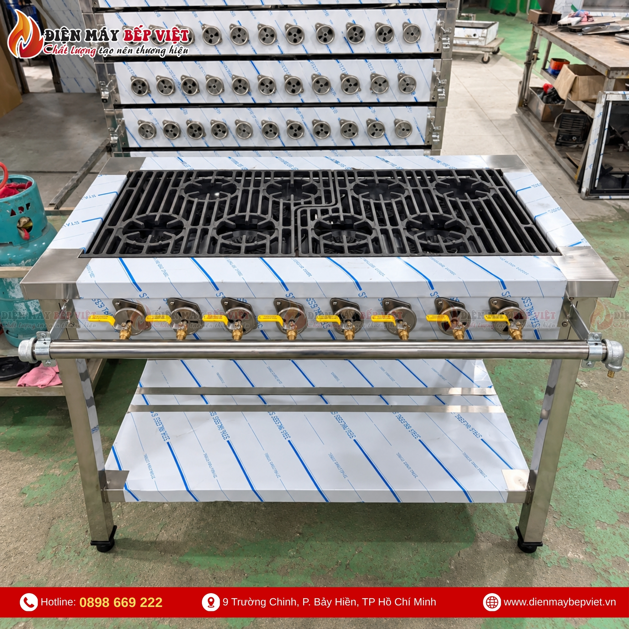 Bếp gas công nghiệp 8 họng nhỏ kích thước 1200x600x800mm