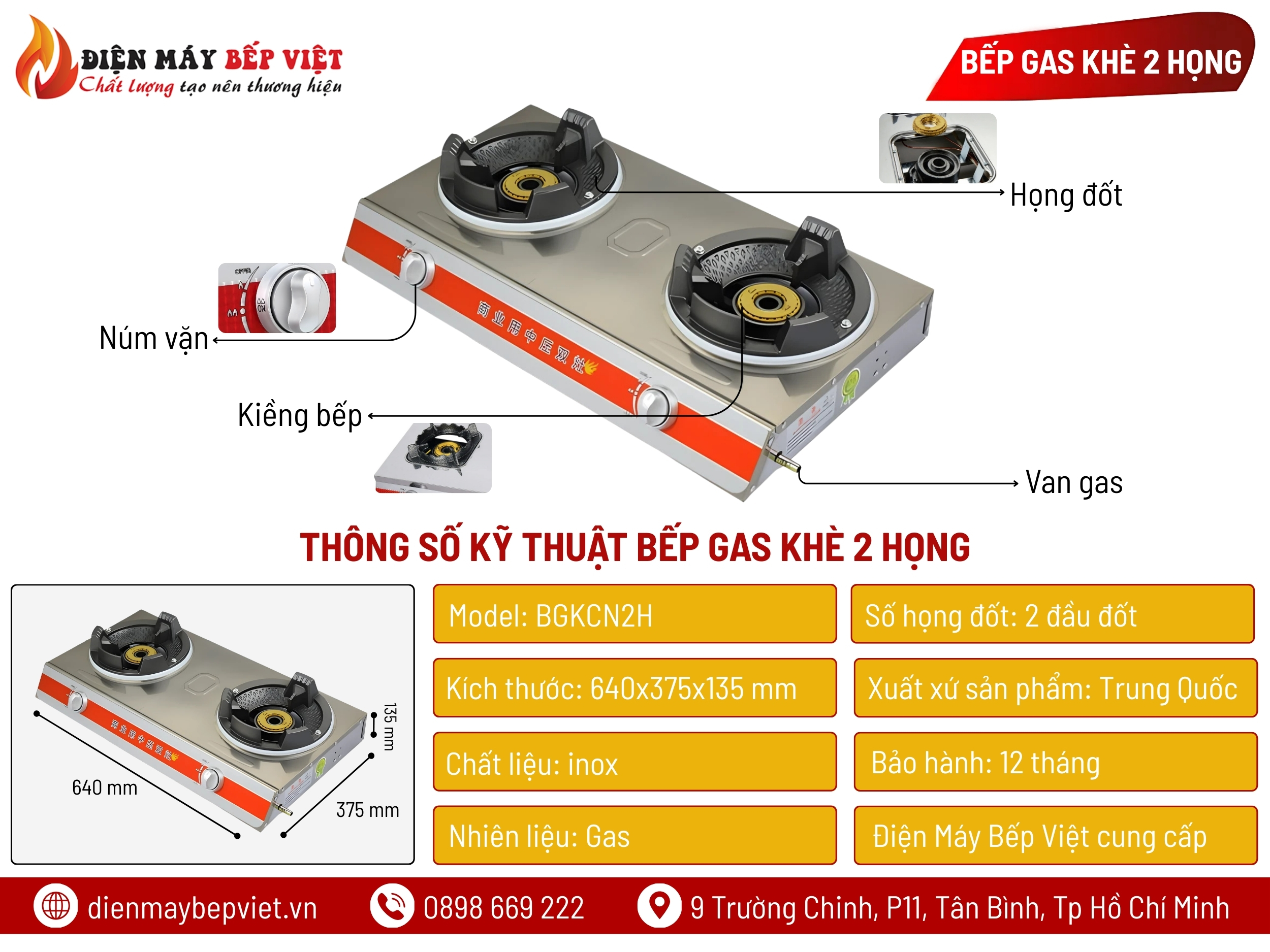 Bếp Gas Công Nghiệp Khè 2 Họng