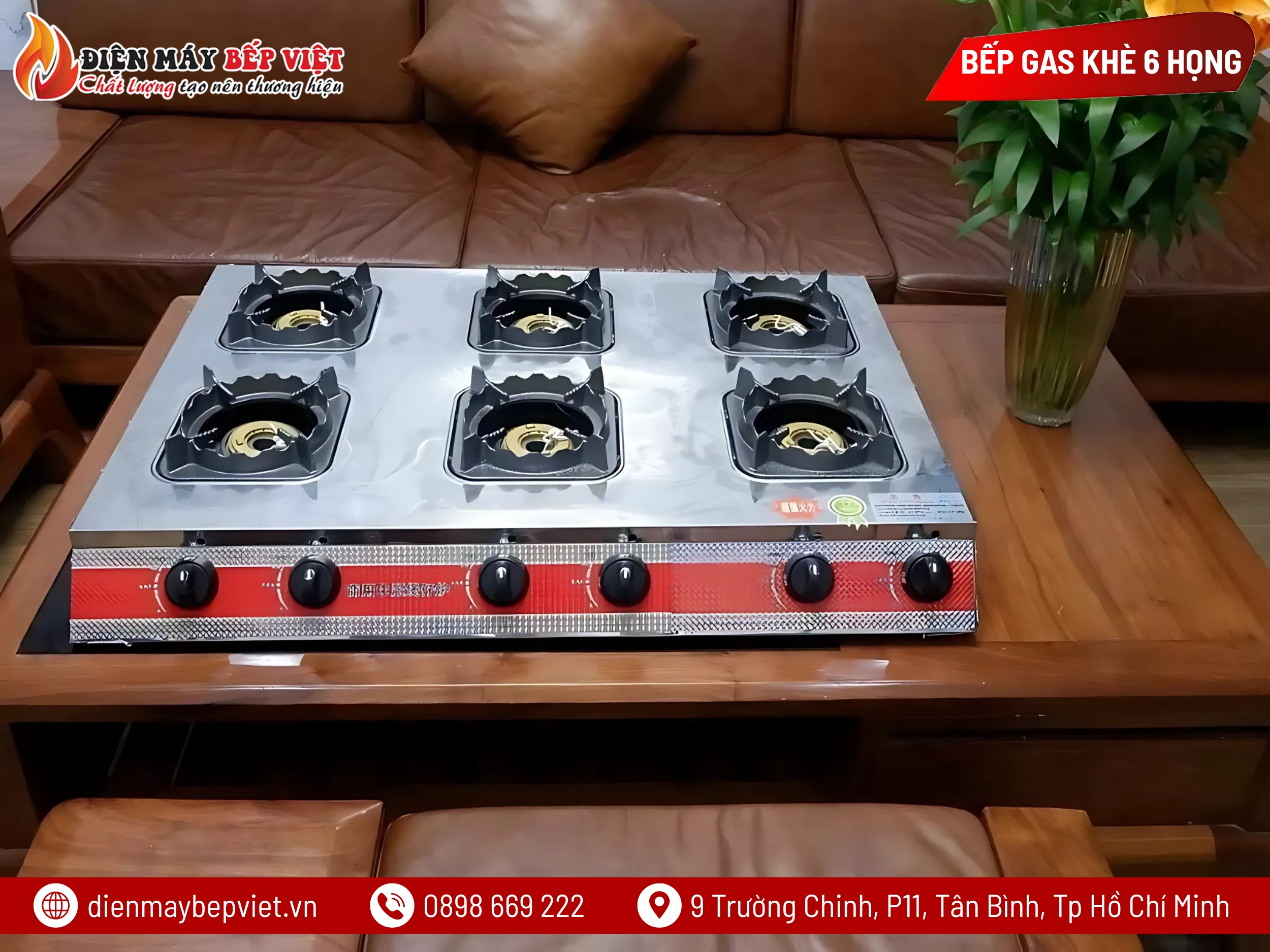 Bếp Gas Công Nghiệp Khè 6 Họng Vuông
