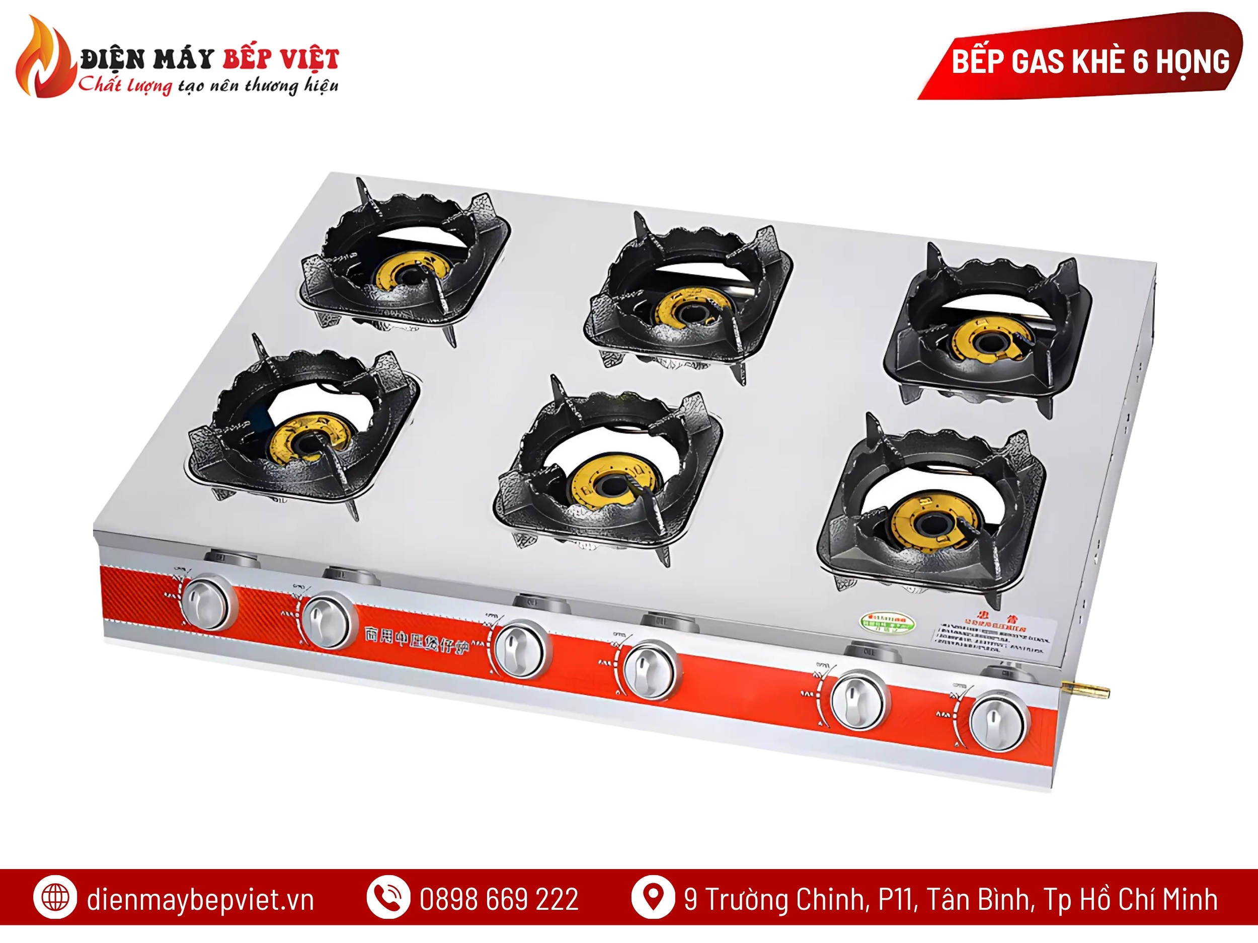 Bếp Gas Công Nghiệp Khè 6 Họng Vuông