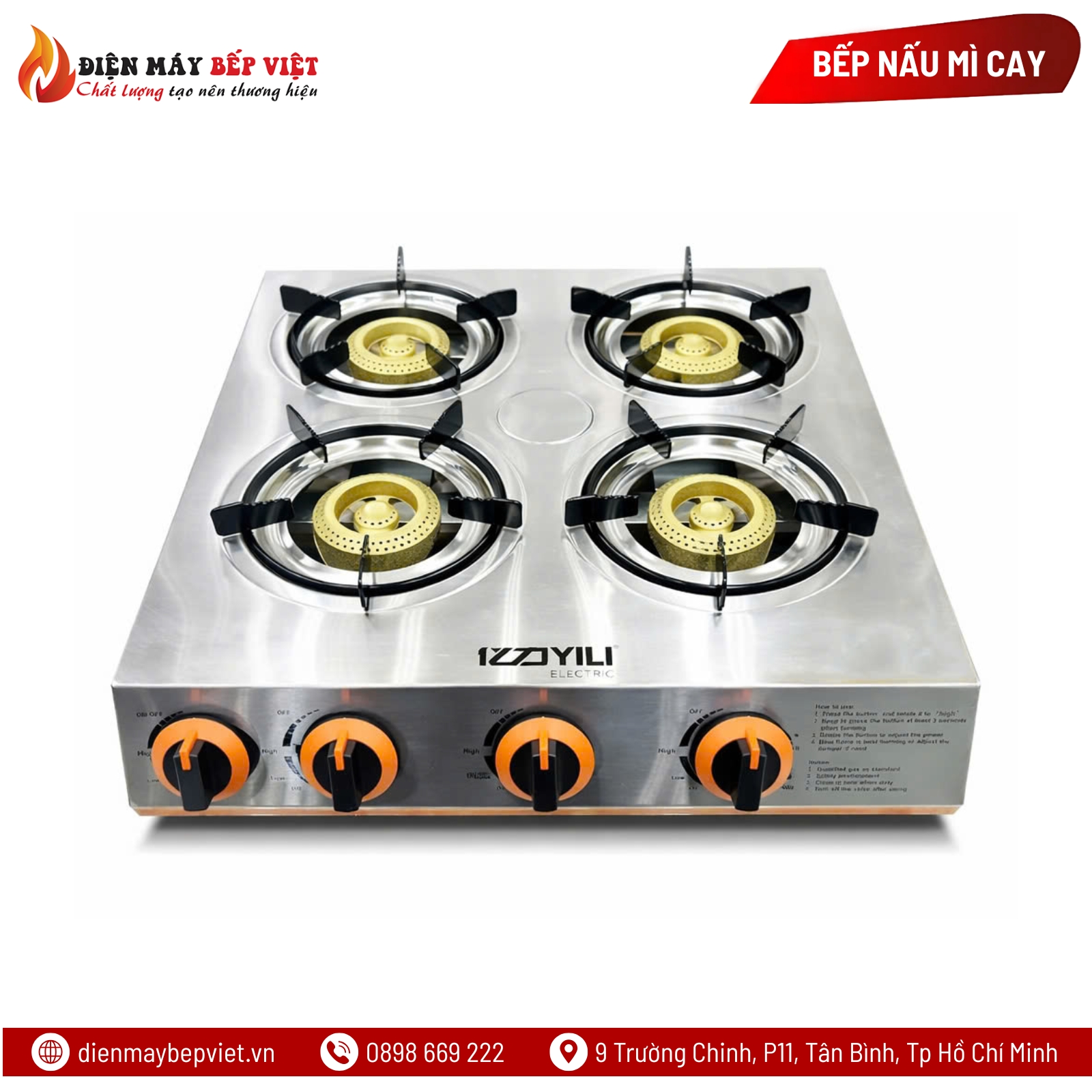 Bếp Gas Mì Cay 4 Họng Vuông Yili 4HS
