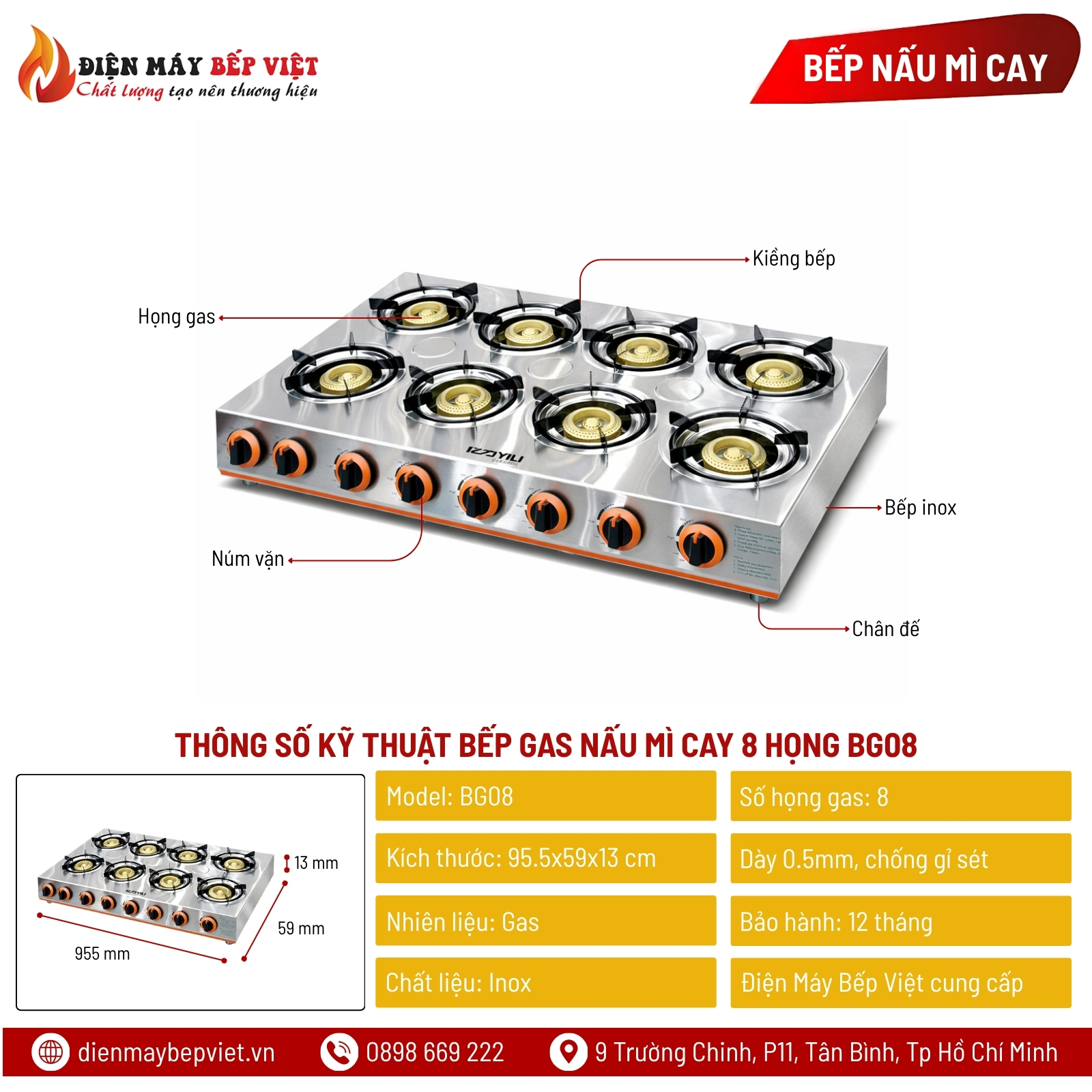 Bếp Gas Nấu Mì Cay 8 Họng BG08